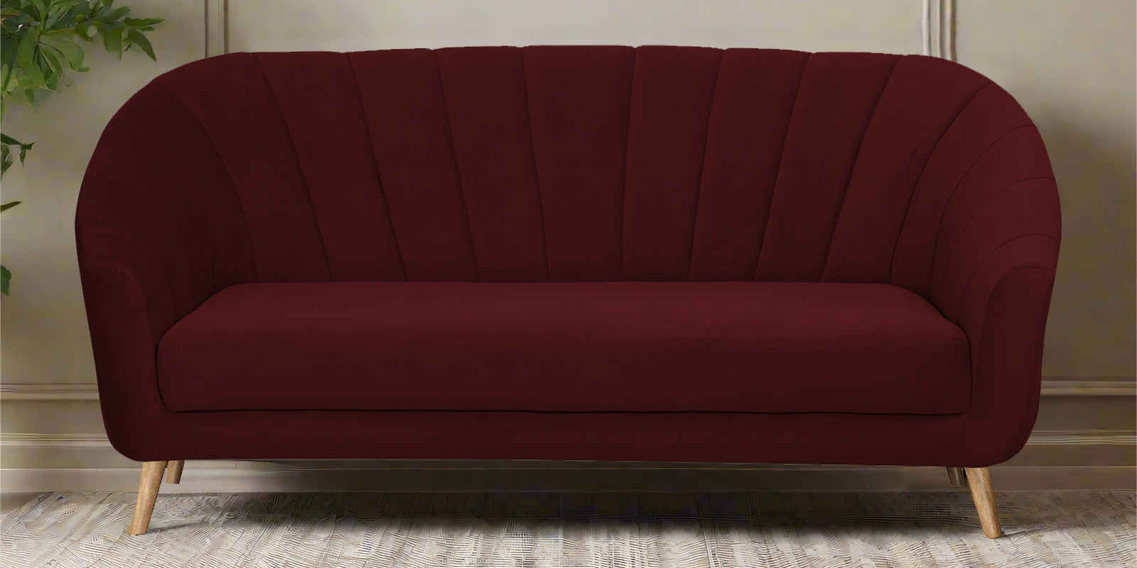 Kaylee Velvet 3 Seater Sofa In Blood Maroon Colour - Febonic Living