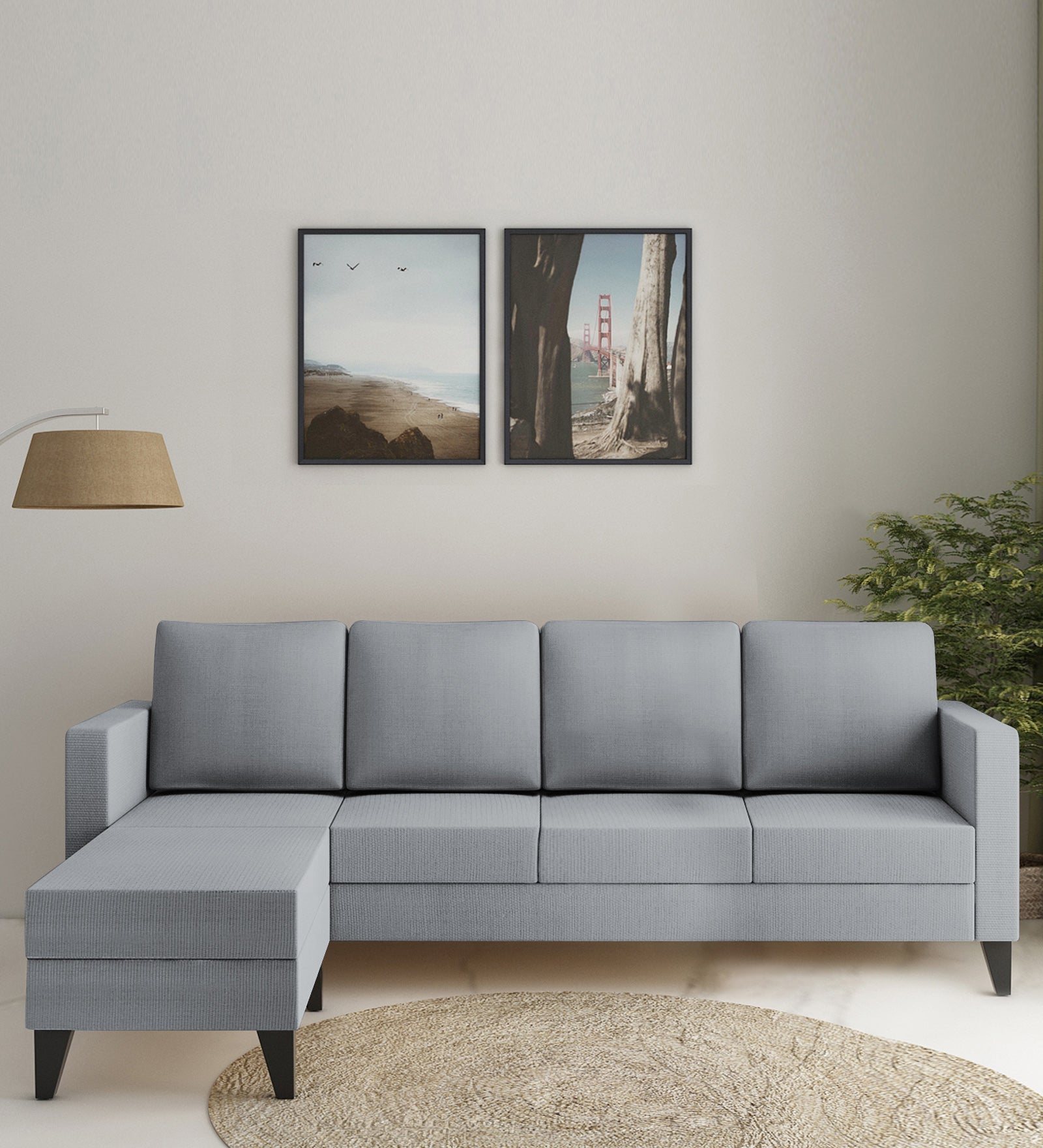 Nori Fabric RHS Sectional Sofa (3+Lounger) In Coin Grey Colour - Febonic Living