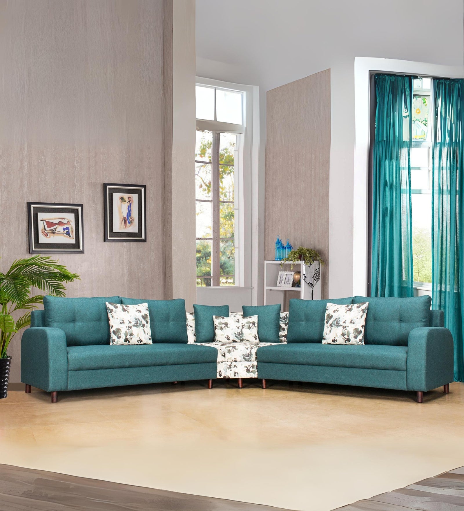 Sadie Fabric 8 Seater Corner Sofa In Sea Green Colour - Febonic Living