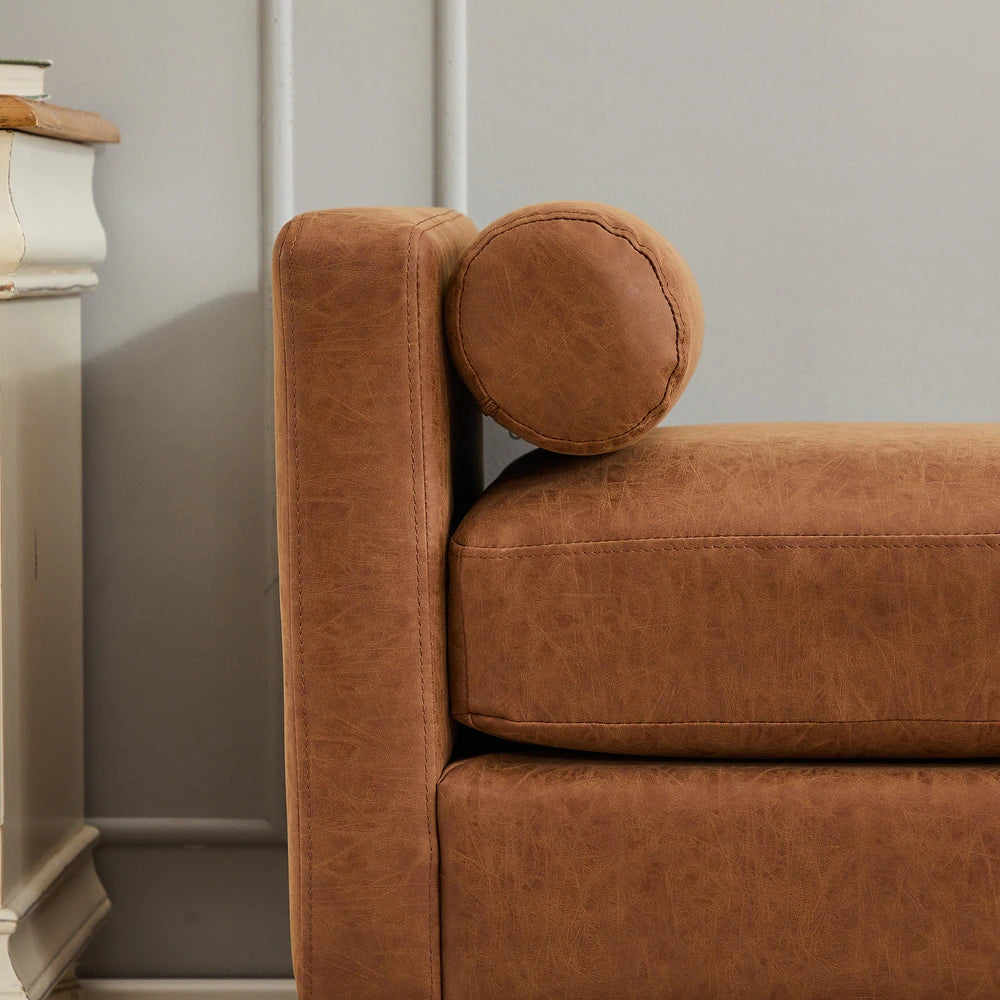 Chicago Leatherette 3 Seater Recamier In Cinnaman Brown Colour - Febonic Living