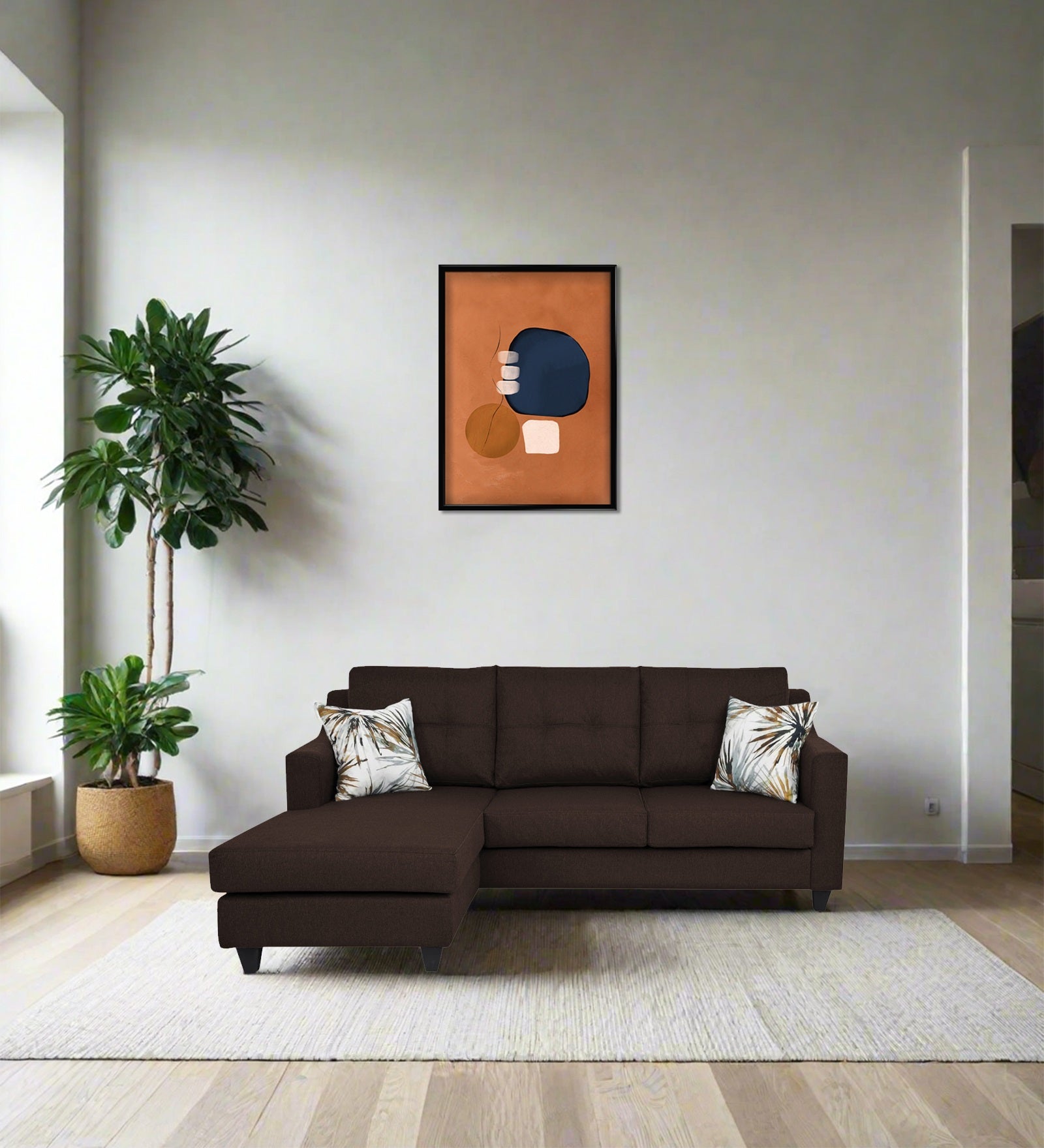 Welly Fabric RHS Sectional Sofa (2+Lounger) In Coffee Brown Colour - Febonic Living