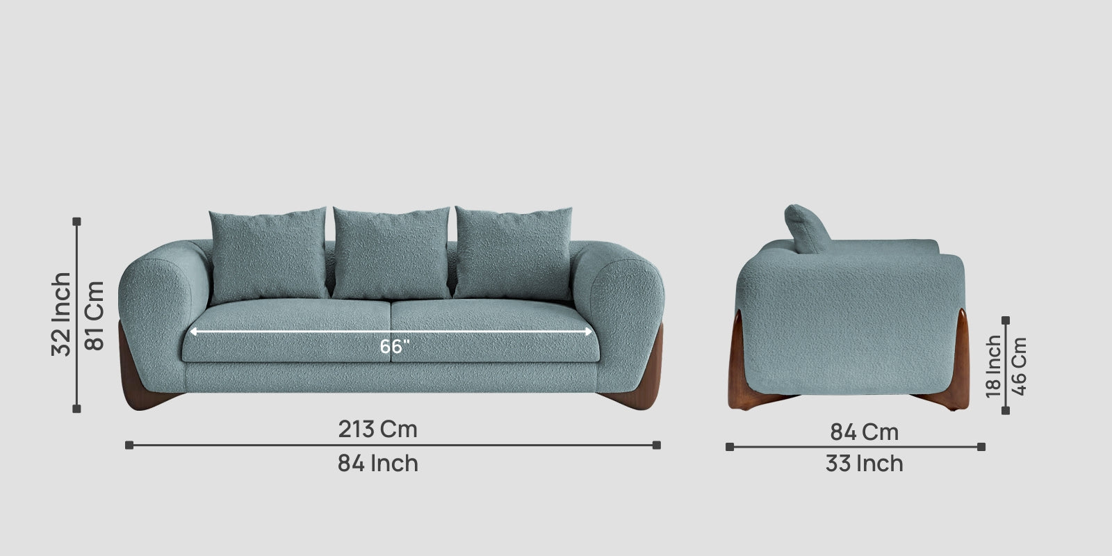 Boko Boucle 3 Seater Sofa In Stormy Blue Colour - Febonic Living