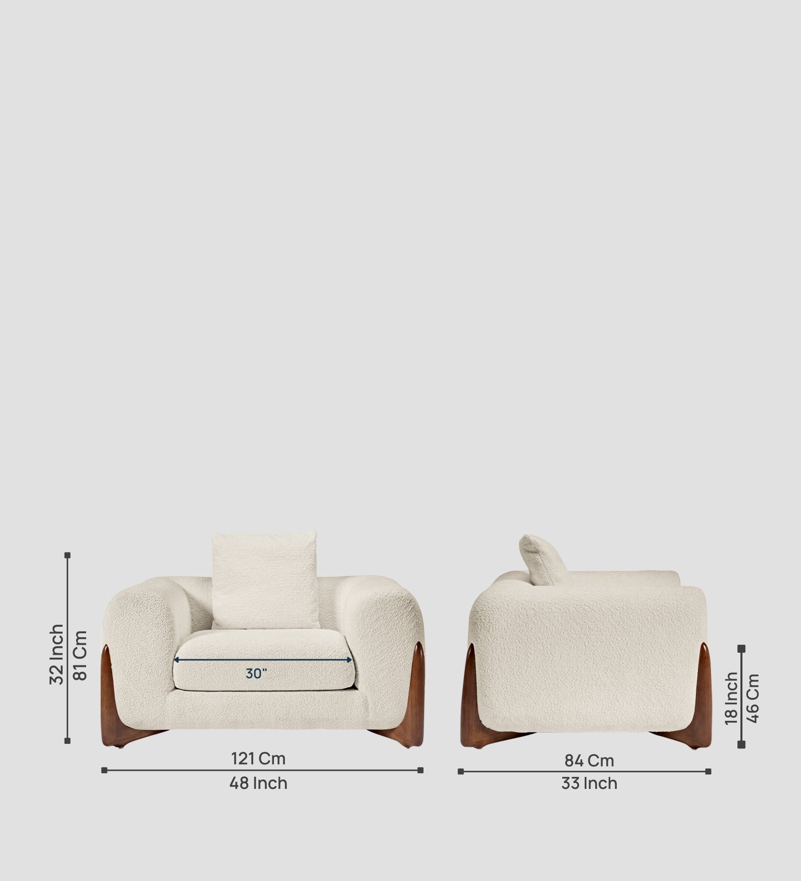 Boko Boucle 1 Seater Sofa In Shell White Colour - Febonic Living