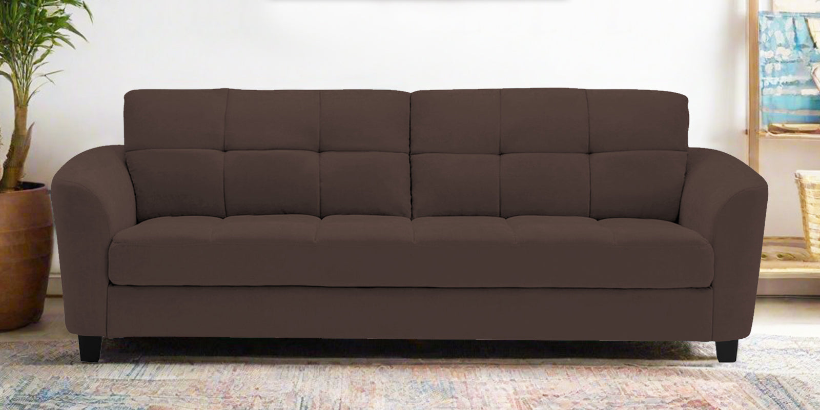 Mulan Fabric 3 Seater Sofa In Caramel Brown Colour - Febonic Living