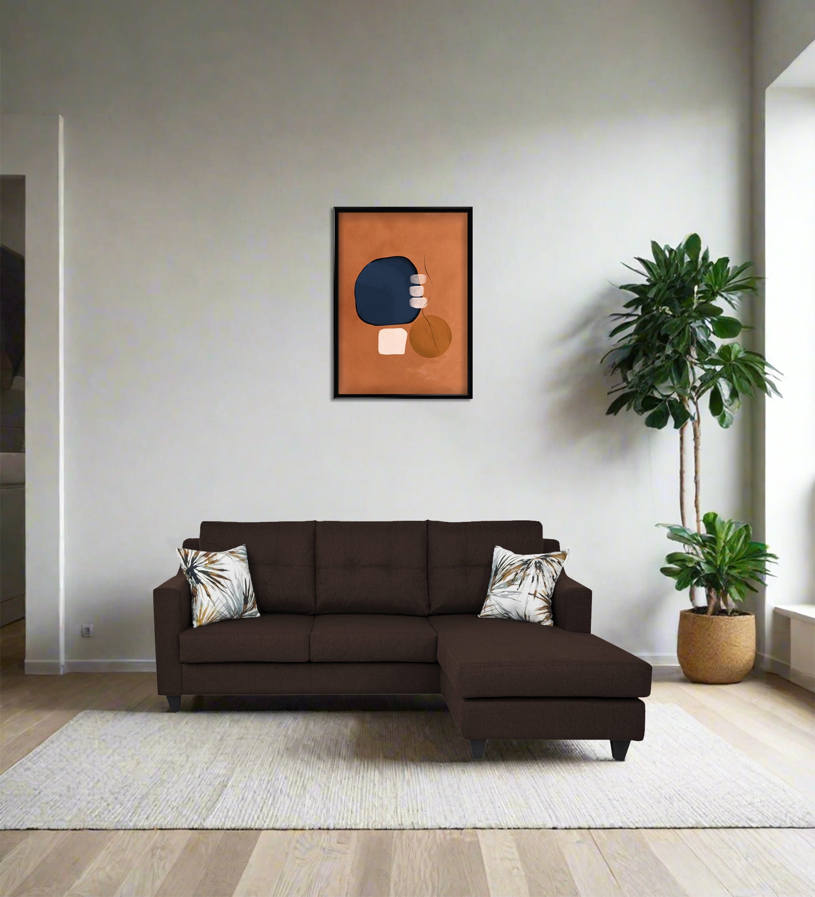 Welly Fabric LHS Sectional Sofa (2+Lounger) In Coffee Brown Colour - Febonic Living