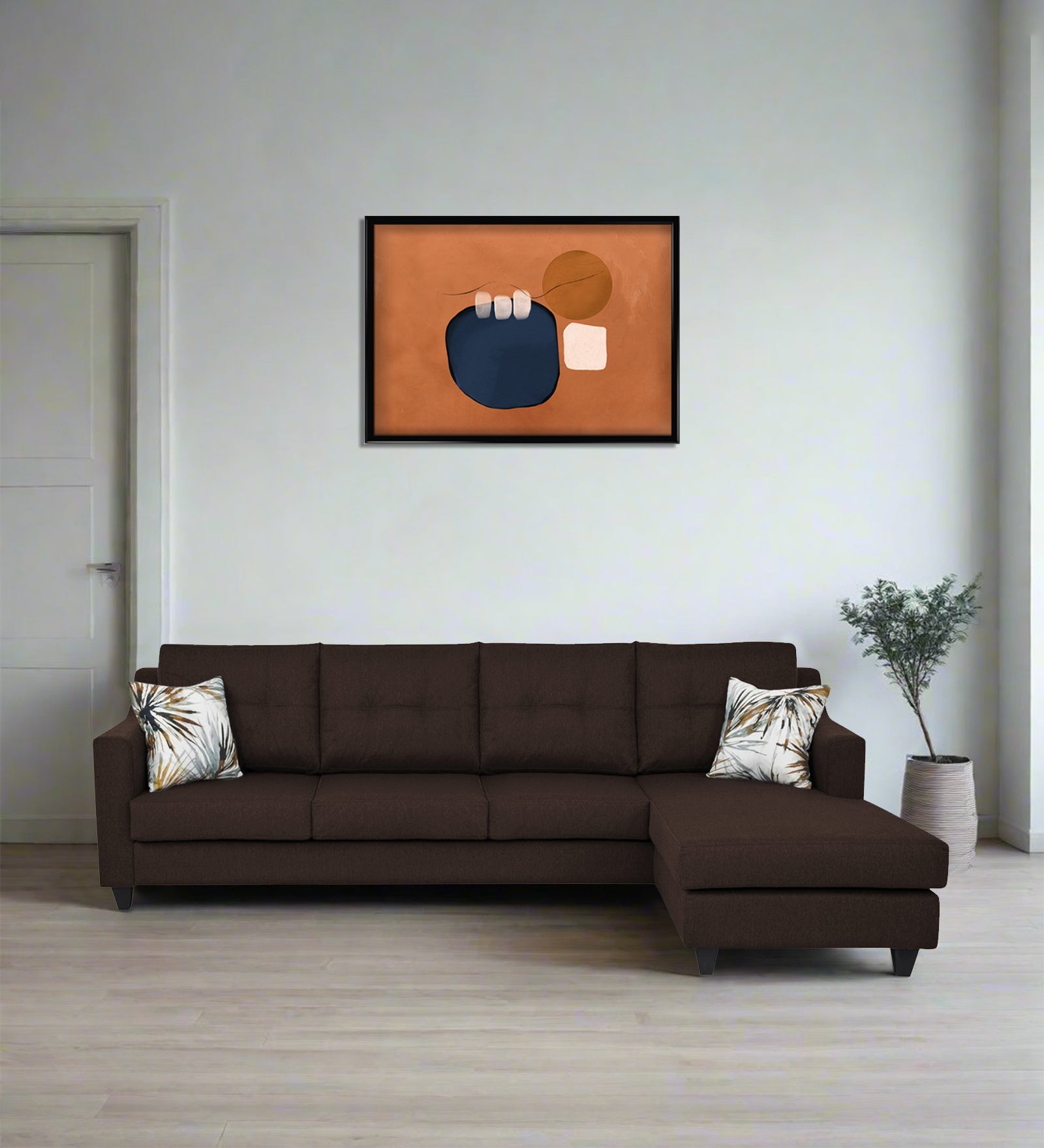 Welly Fabric LHS Sectional Sofa (3+Lounger) In Coffee Brown Colour - Febonic Living