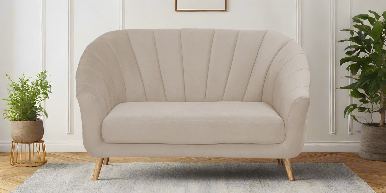 Kaylee Velvet 2 Seater Sofa In Cream Beige Colour - Febonic Living
