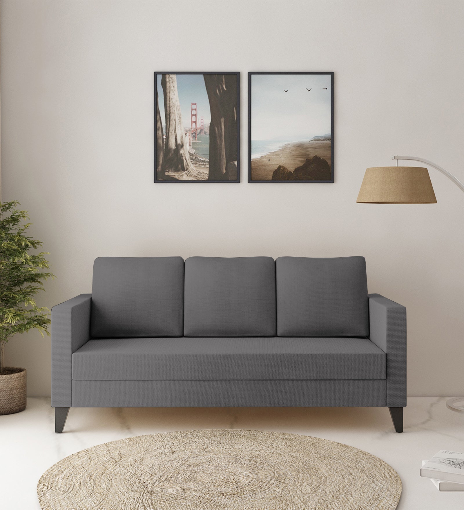 Nori Fabric 3 Seater Sofa In Sudo Grey Colour - Febonic Living