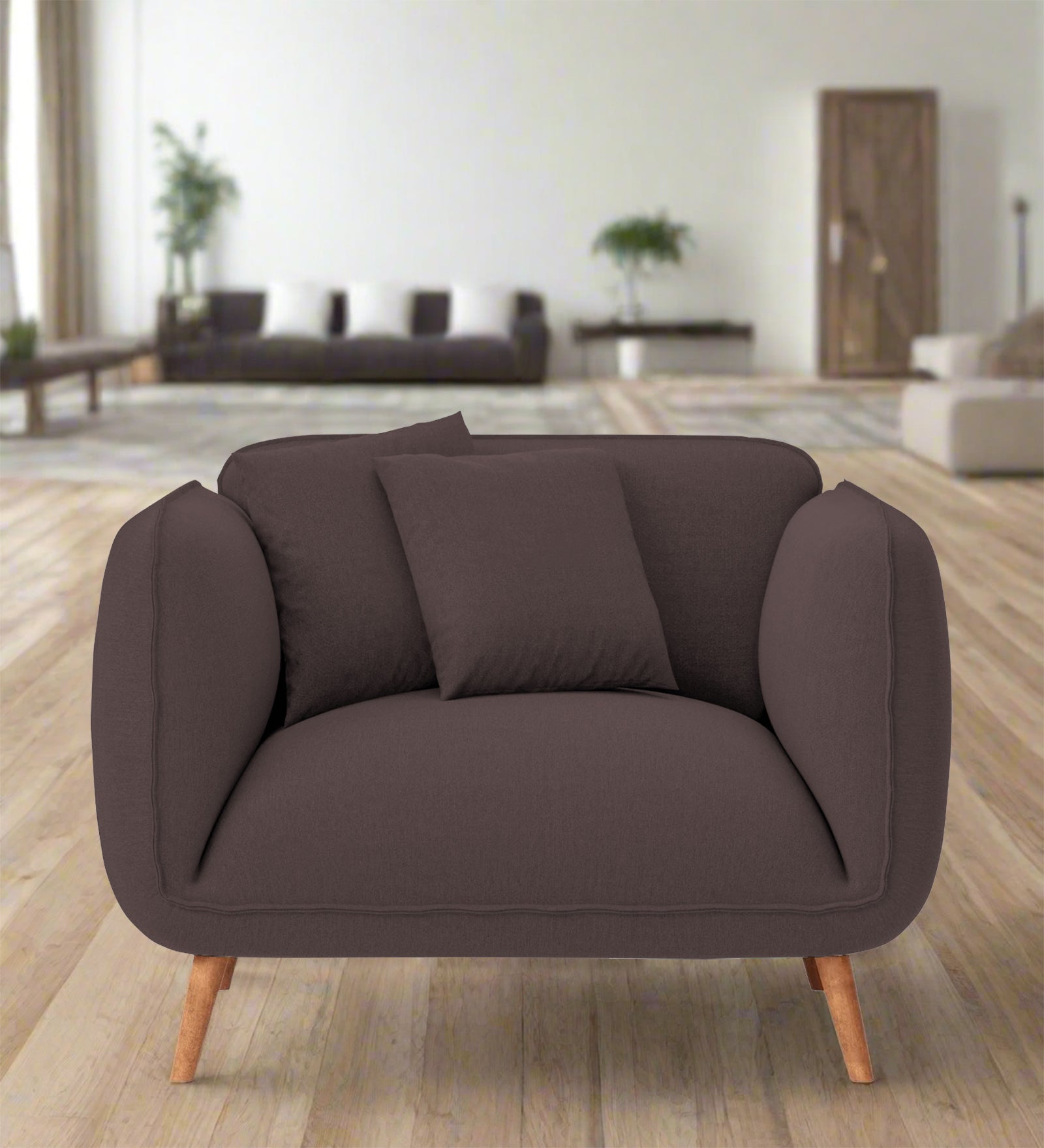 Zia Fabric 1 Seater Sofa In Night Brown Colour - Febonic Living