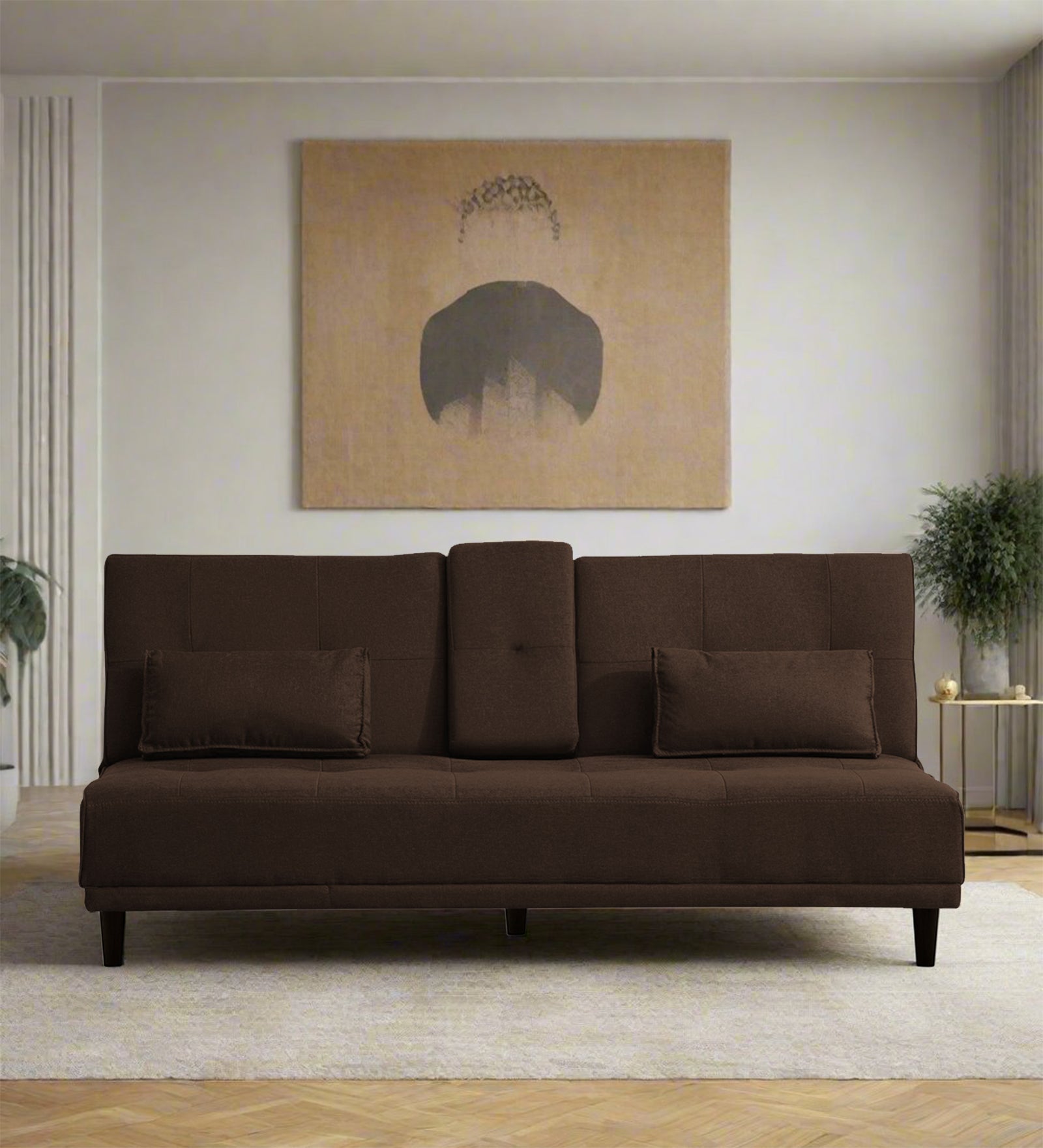 Jerry Fabric 3 Seater Convertible Sofa Cum Bed In Cidar Brown Colour - Febonic Living