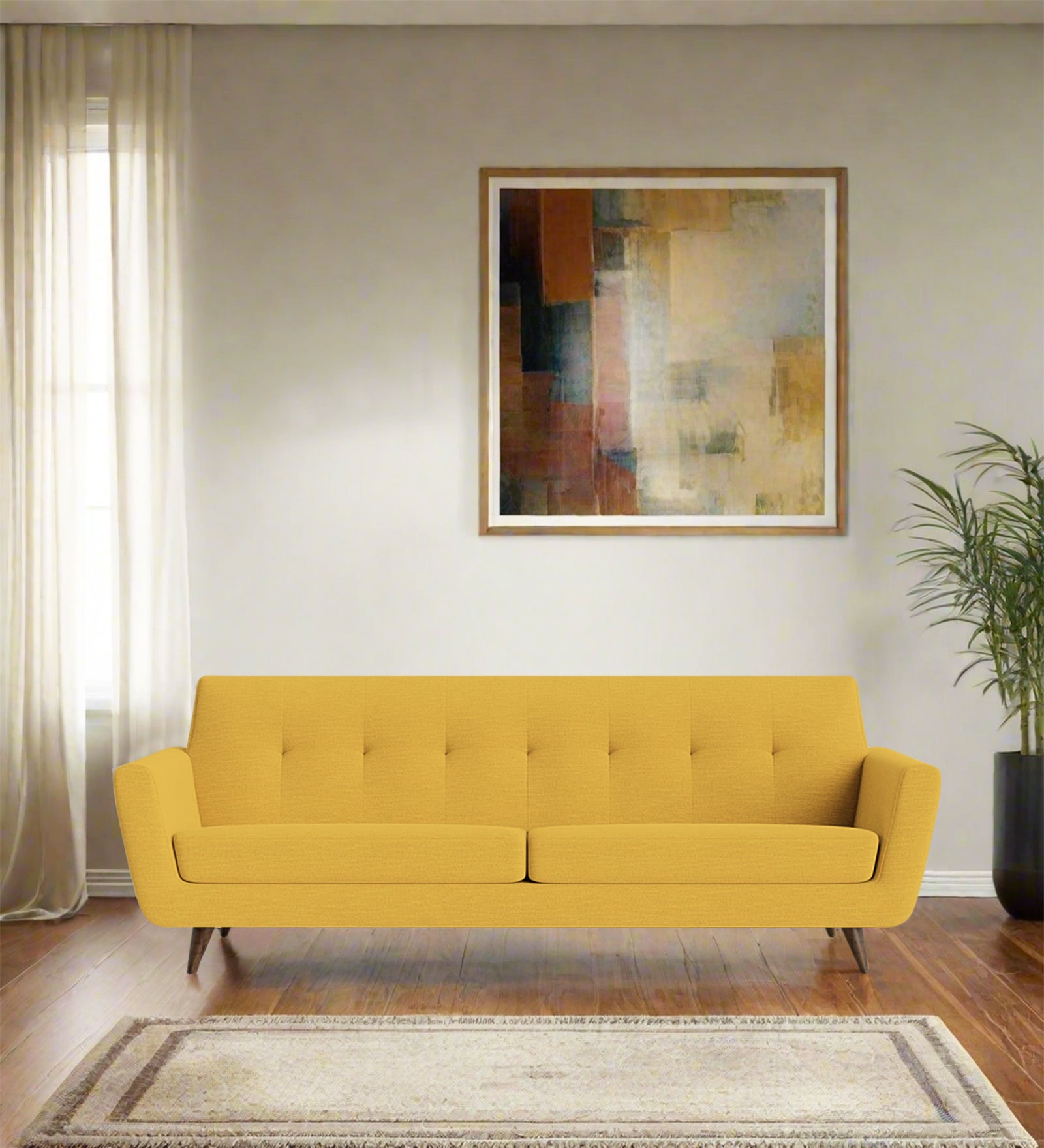 Jasmin Fabric 3 Seater Sofa In Bold Yellow Colour - Febonic Living