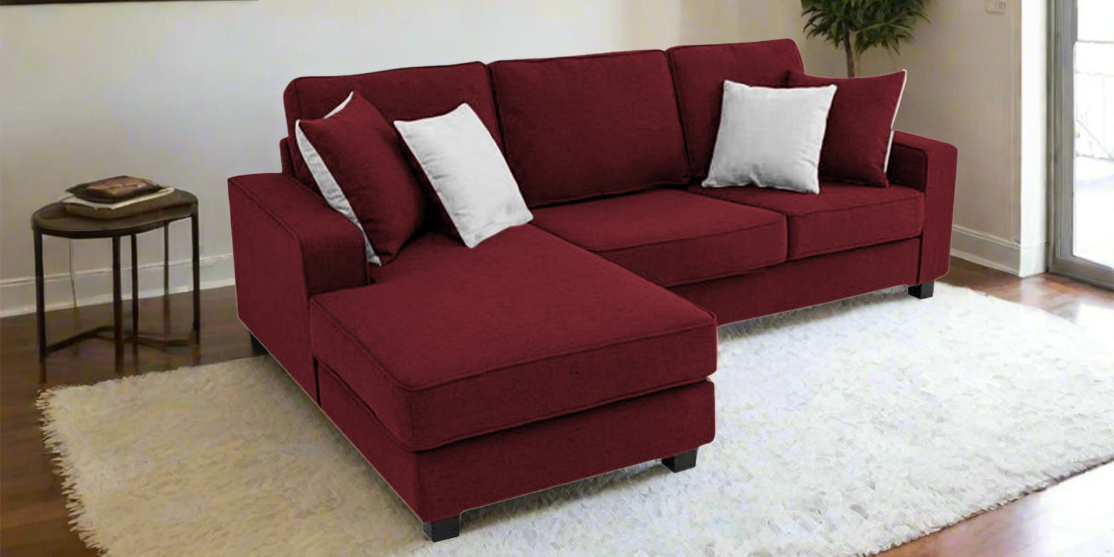Ladybug Fabric RHS Sectional Sofa (2+Lounger) In Blood Maroon Colour - Febonic Living