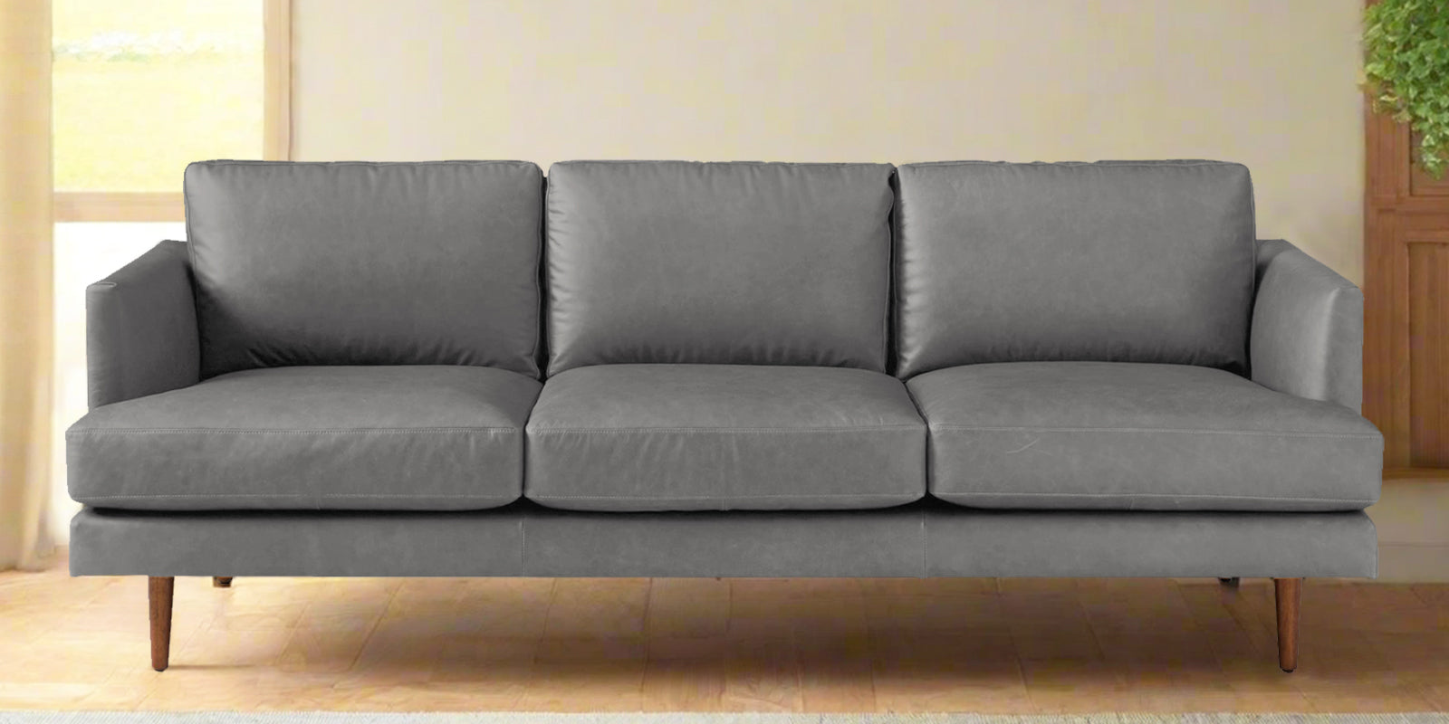 Sterio Leatherette 3 Seater Sofa In Dim Grey Colour - Febonic Living