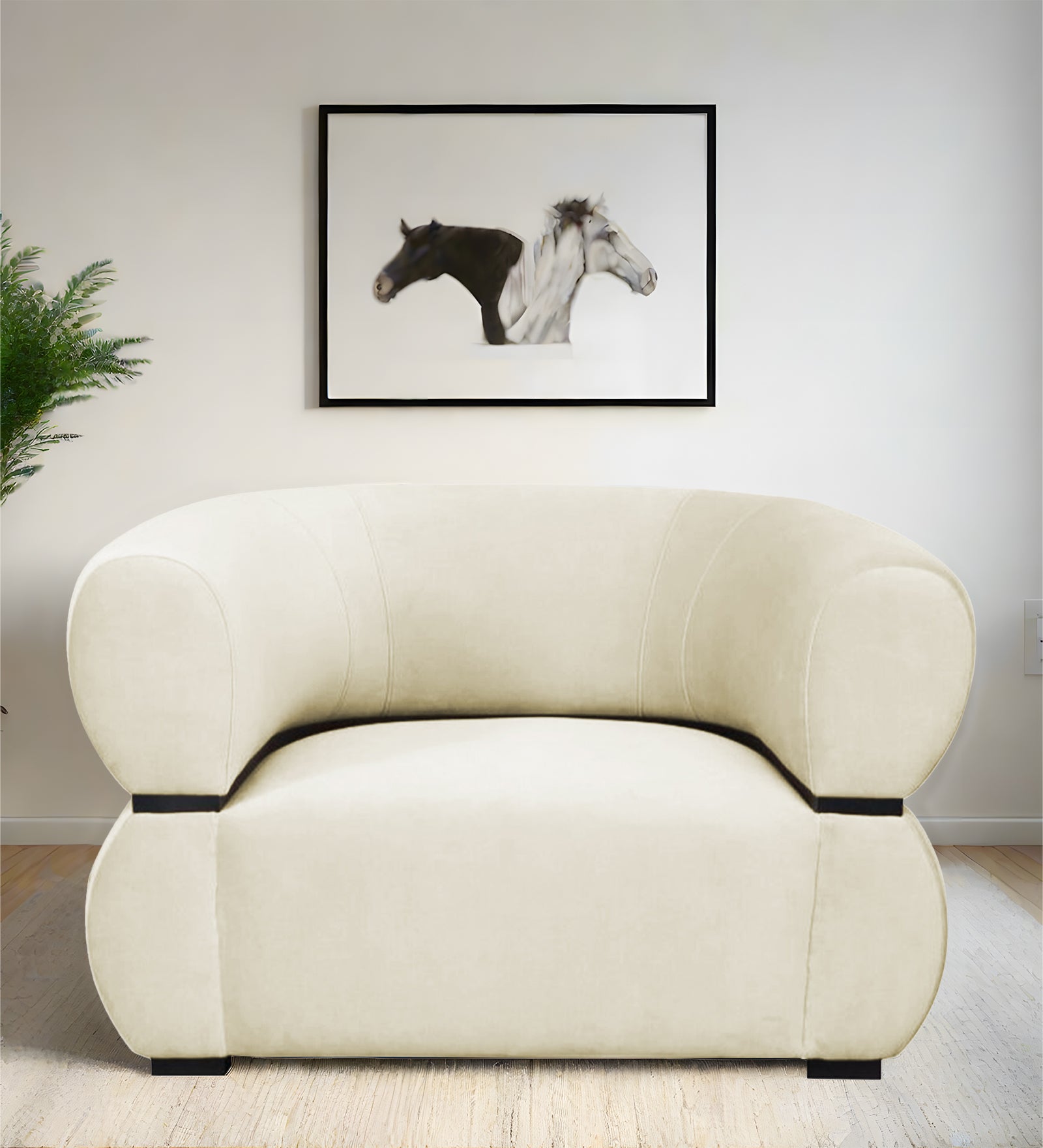 Kula Velvet 1 Seater Sofa In Warm white Colour - Febonic Living