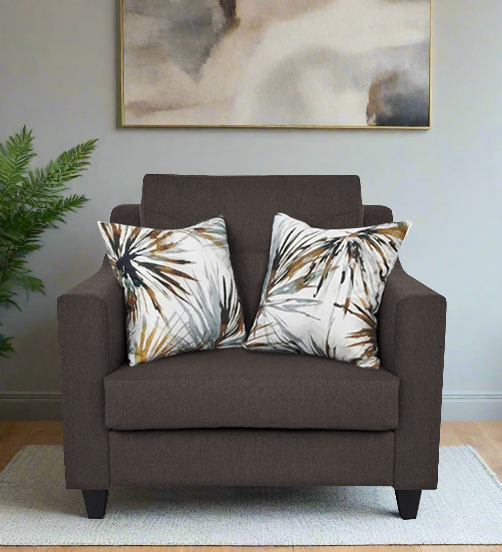 Welly Fabric 1 Seater Sofa In Caspa Brown Colour - Febonic Living