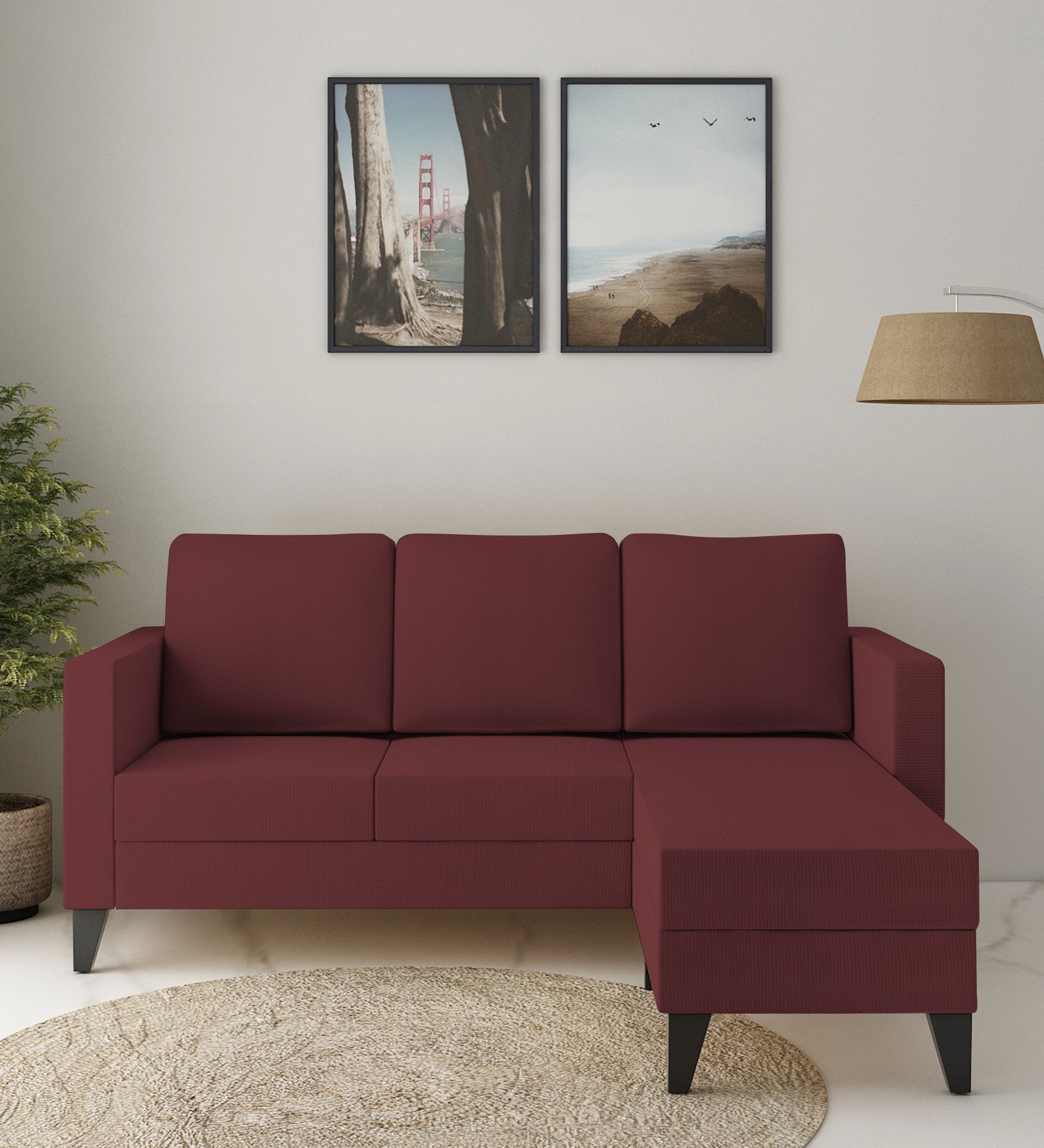 Nori Fabric LHS Sectional Sofa (2+Lounger) In Blaze Red Colour - Febonic Living