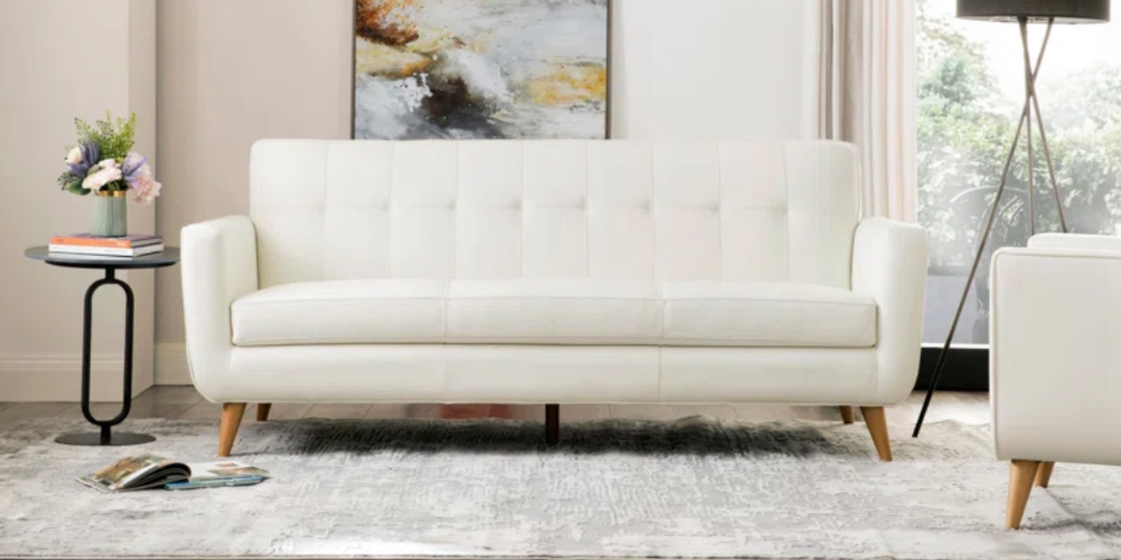 Sunny Leatherette 3 Seater Sofa in White Finish