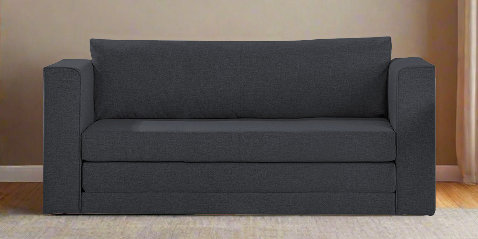 Kenia Fabric 3 Seater Foldable Sofa Cum Bed In Charcoal Grey Colour - Febonic Living