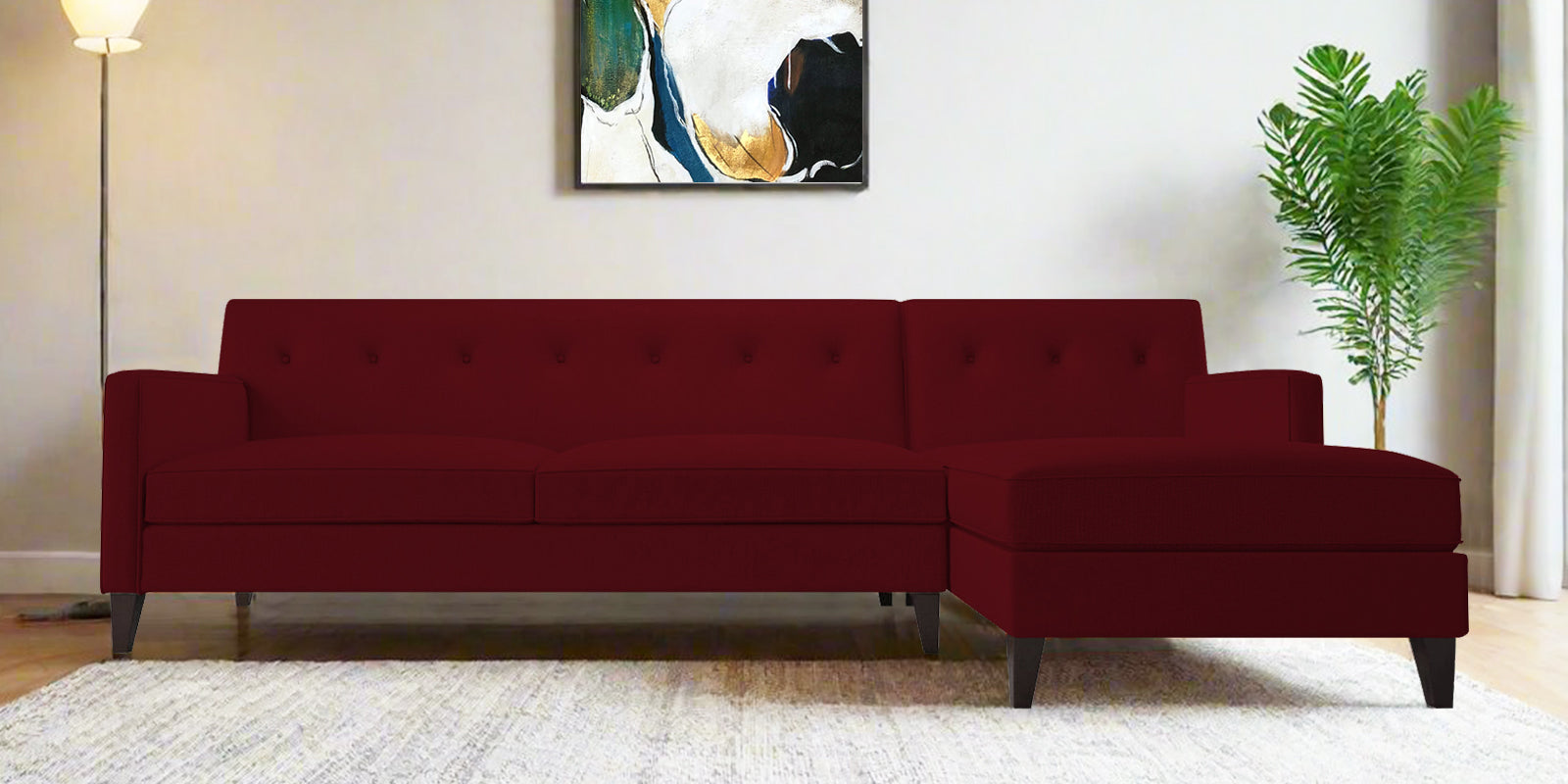 Miller Fabric LHS Sectional Sofa (3+Lounger) In Ruby Red Colour - Febonic Living