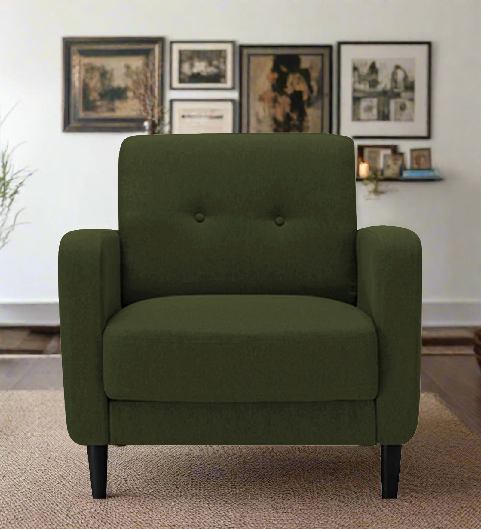Marq Fabric 1 Seater Sofa In Olive Green Colour - Febonic Living