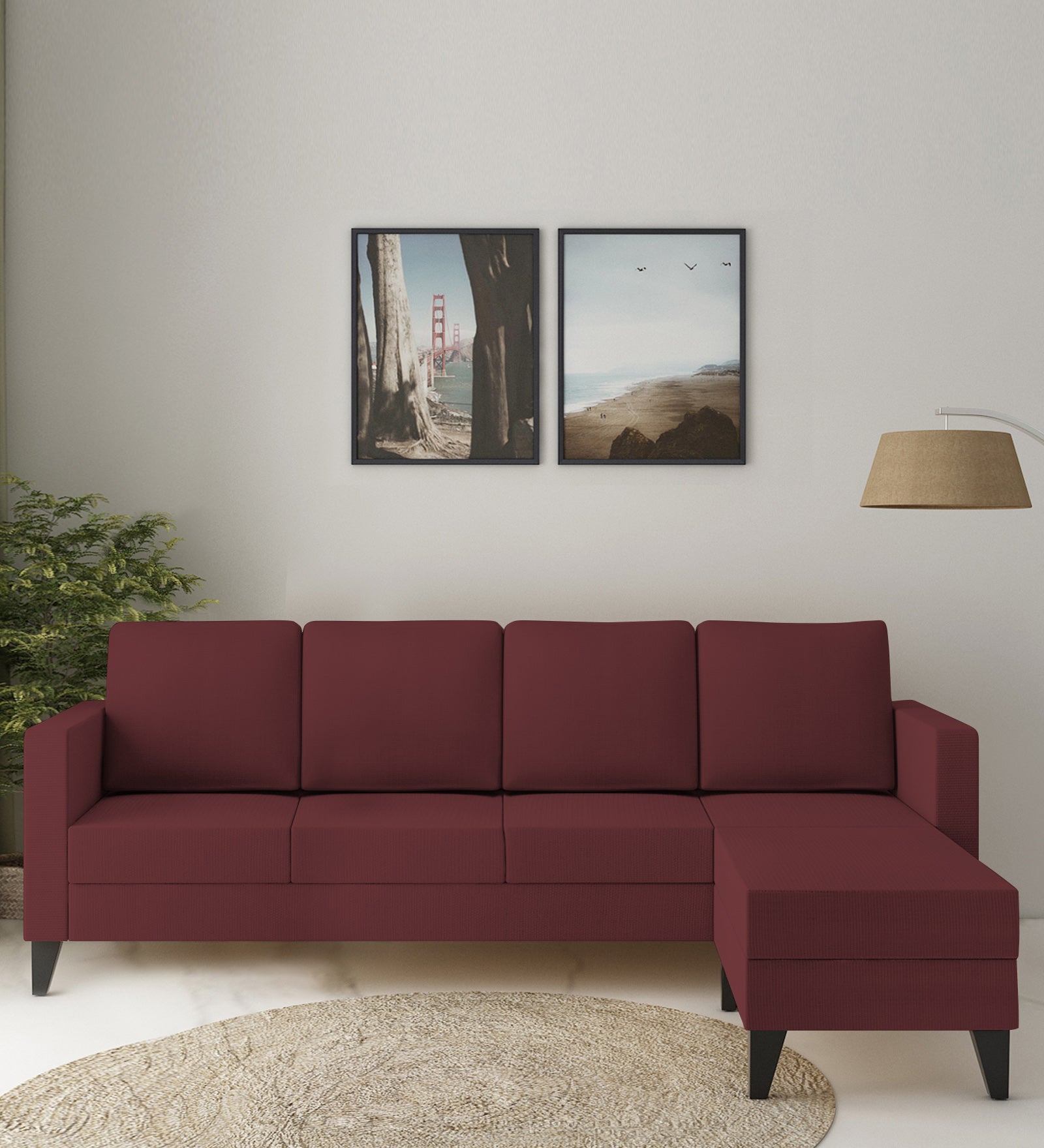 Nori Fabric LHS Sectional Sofa (3+Lounger) In Blaze Red Colour - Febonic Living