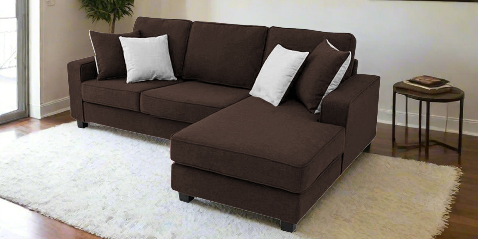 Ladybug Fabric LHS Sectional Sofa (2+Lounger) In Coffee Brown Colour - Febonic Living