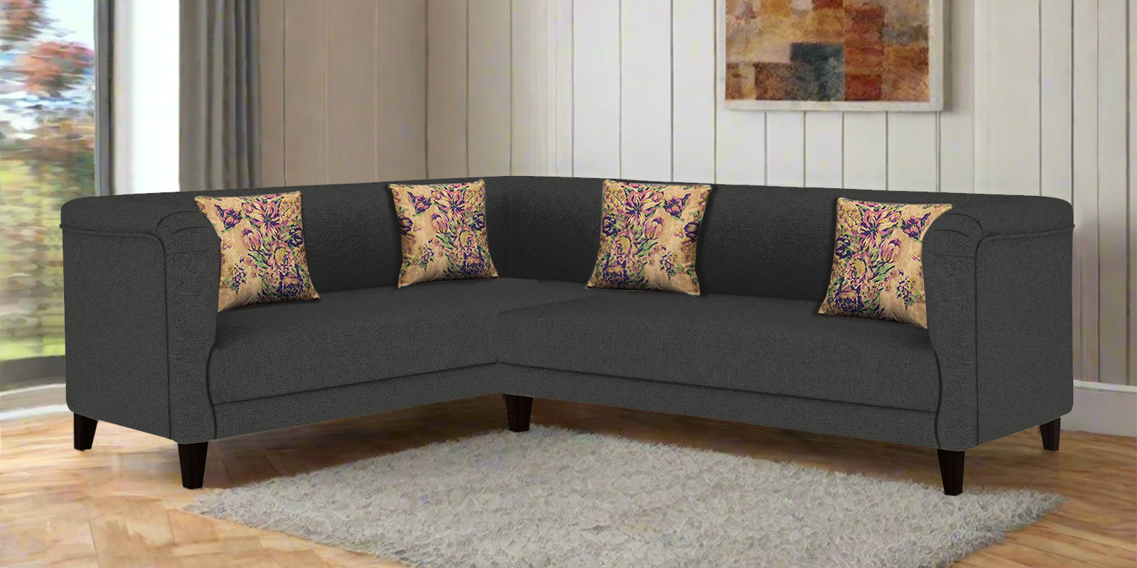 Niki Fabric Corner Sofa In Charcoal Grey Colour - Febonic Living