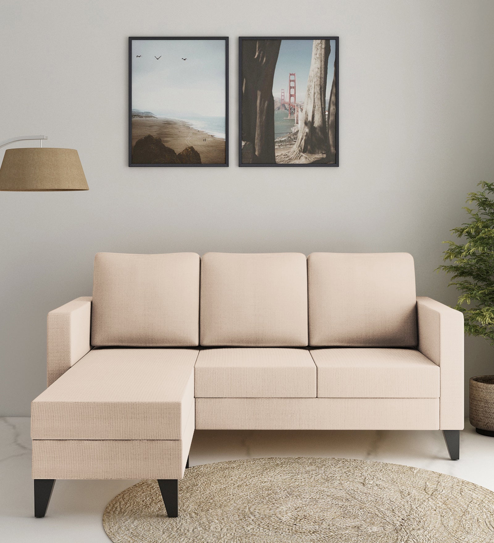 Nori Fabric RHS Sectional Sofa (2+Lounger) In Woom Beige Colour - Febonic Living