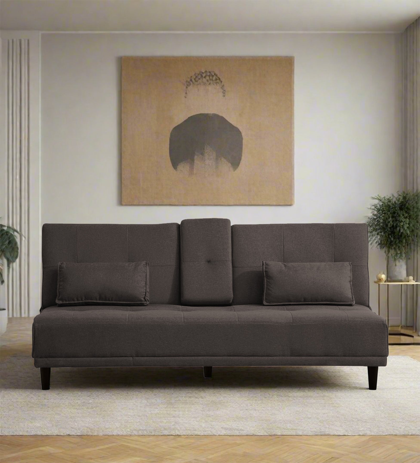 Jerry Fabric 3 Seater Convertible Sofa Cum Bed In Caspa Brown Colour - Febonic Living