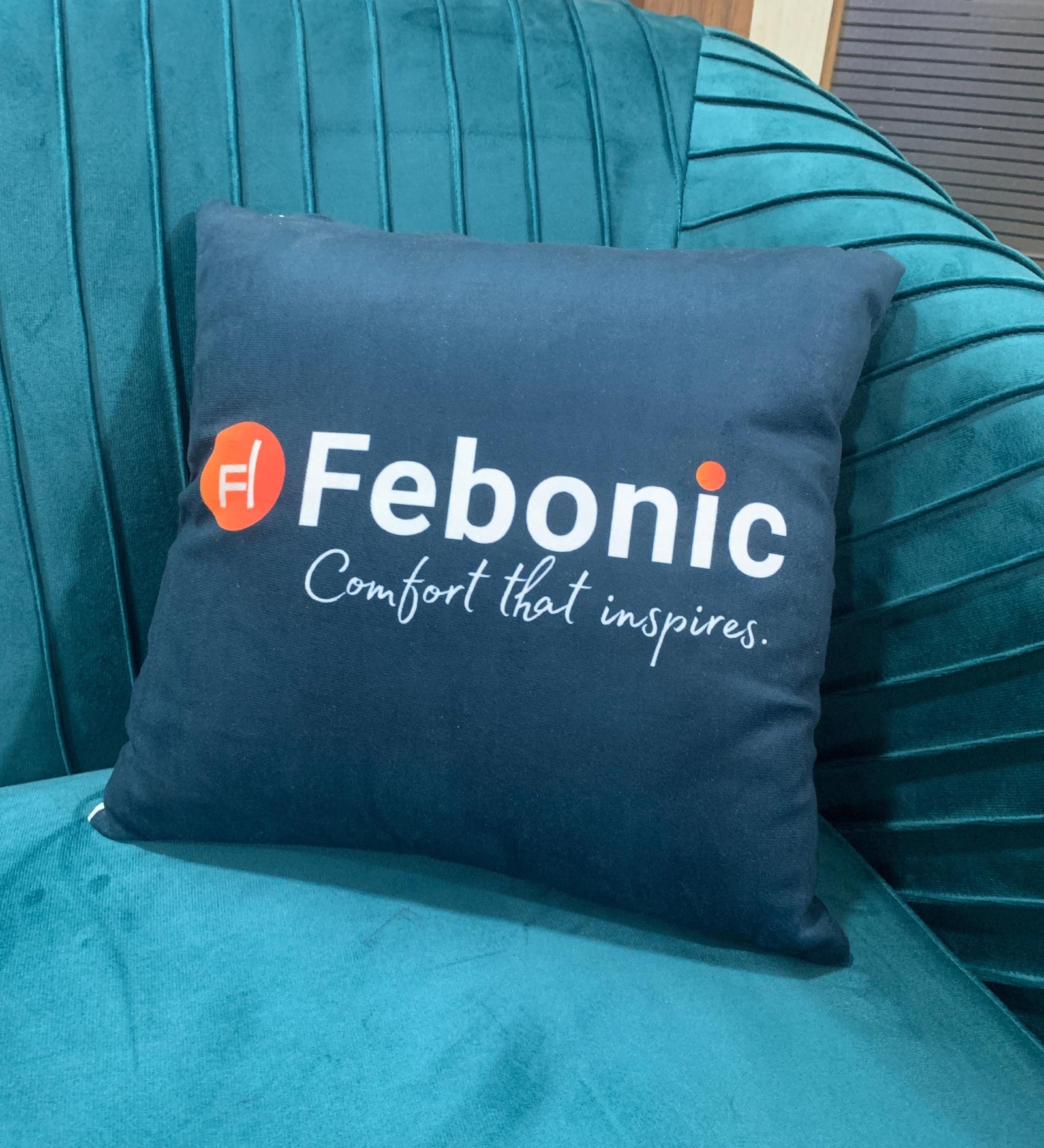 Febonic Velvet Fabric Geometric 14x14 inches Cushion + Covers (Pack of 2) In Dark Blue Colour