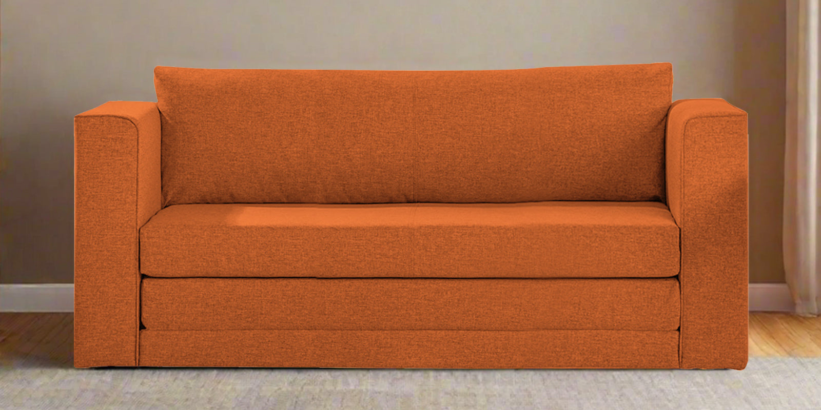 Kenia Fabric 3 Seater Foldable Sofa Cum Bed In Vivid Orange Colour - Febonic Living