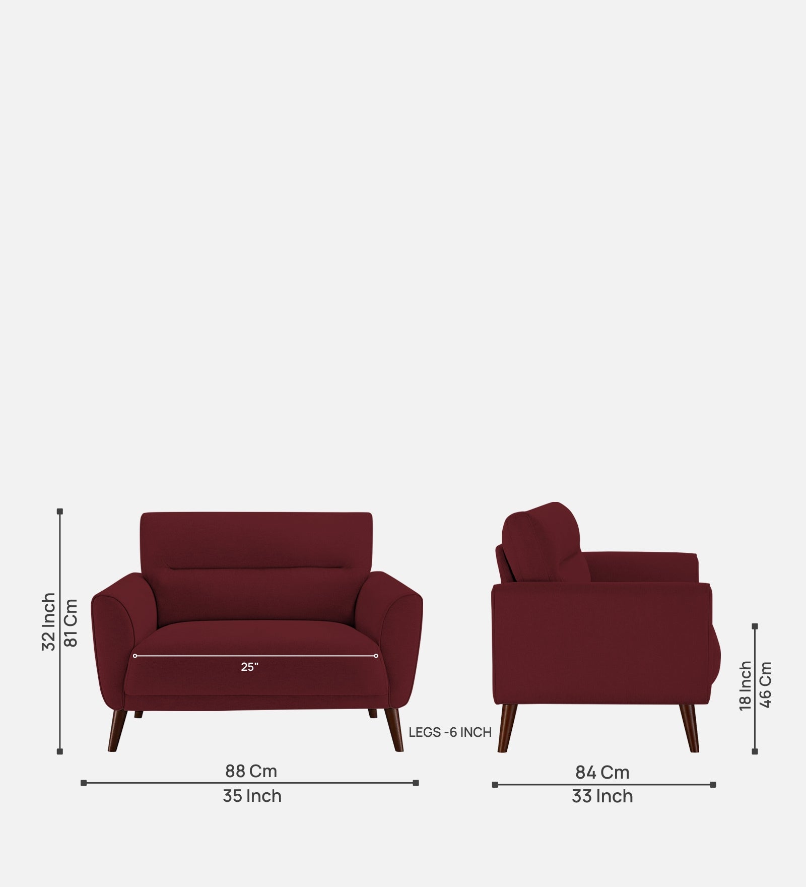Castro Fabric 1 Seater Sofa In Blood Maroon Colour - Febonic Living