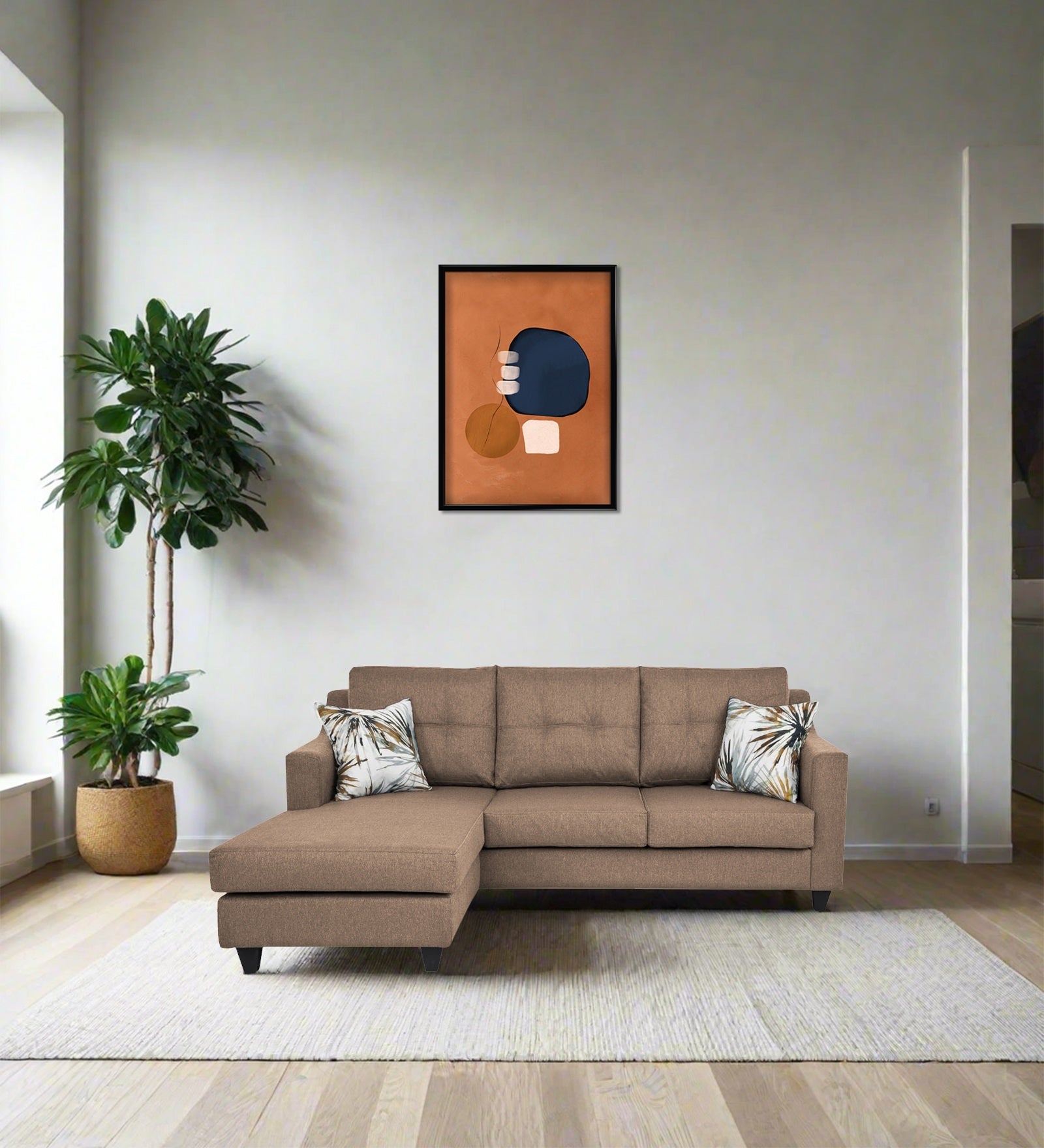 Welly Fabric RHS Sectional Sofa (2+Lounger) In Cookie Beige Colour - Febonic Living