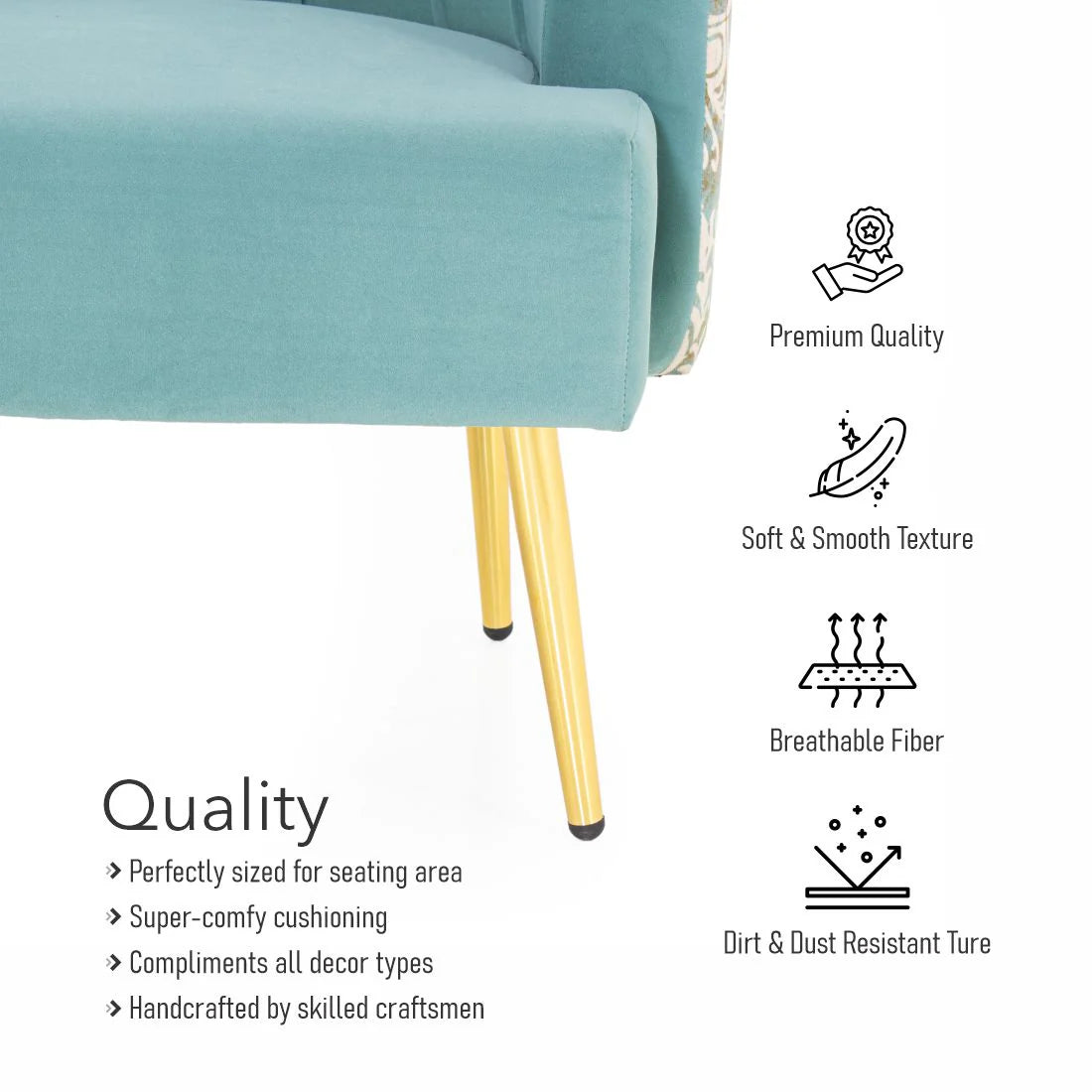 Nova Printed Velvet Arm Chair In Barmunda Aqua Colour - Febonic Living