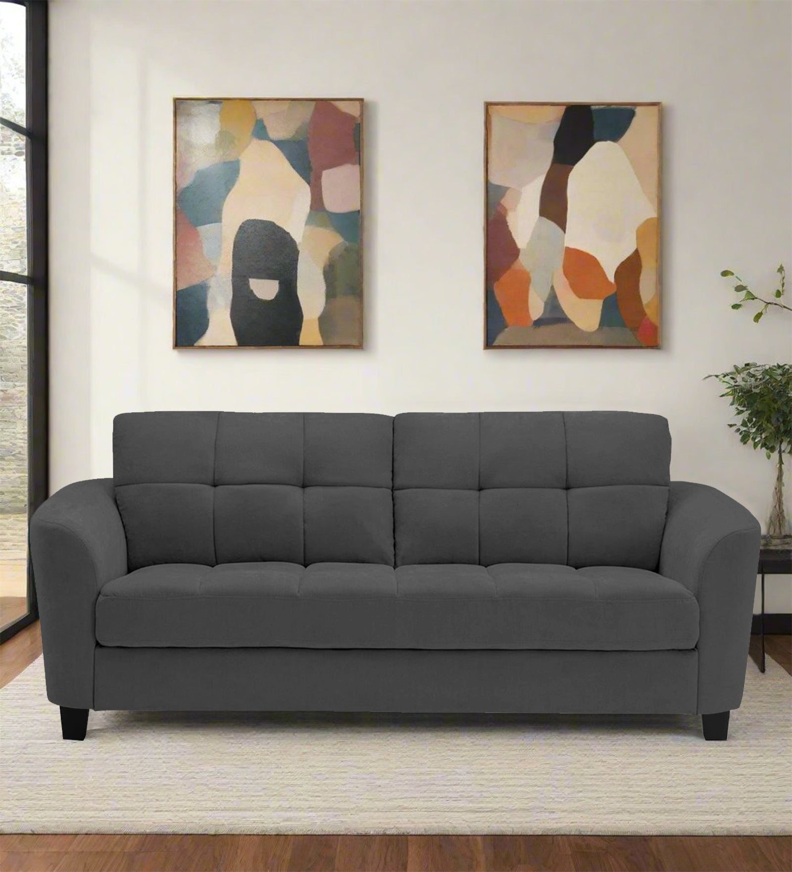 Mulan Fabric 2 Seater Sofa In Stone Grey Colour - Febonic Living