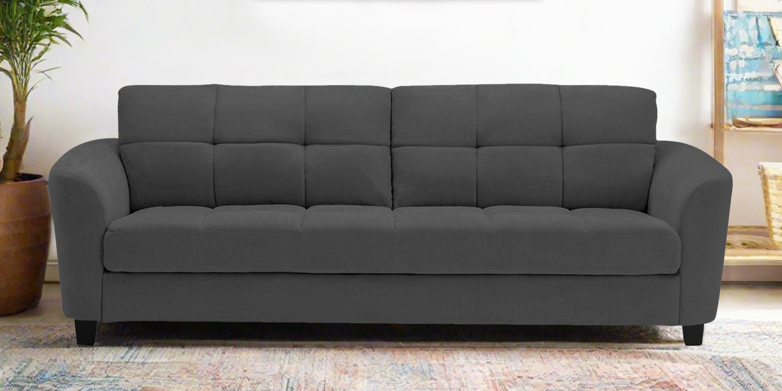 Mulan Fabric 3 Seater Sofa In Stone Grey Colour - Febonic Living