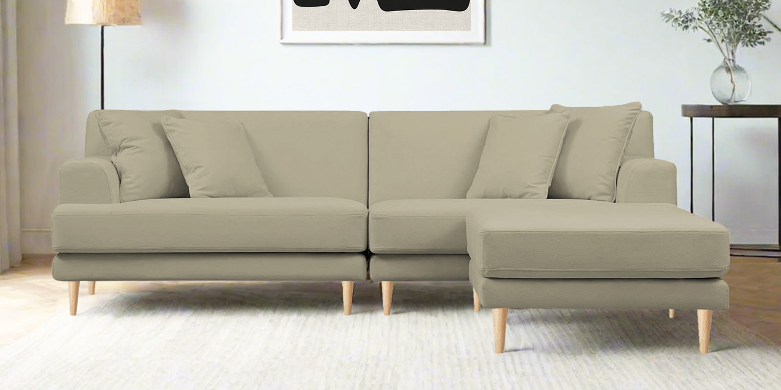 Woody Fabric LHS Sectional Sofa (3+Lounger) In Carnival Beige Colour - Febonic Living