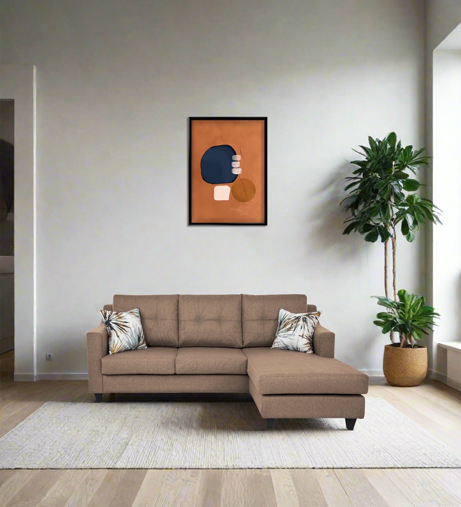 Welly Fabric LHS Sectional Sofa (2+Lounger) In Cookie Beige Colour - Febonic Living