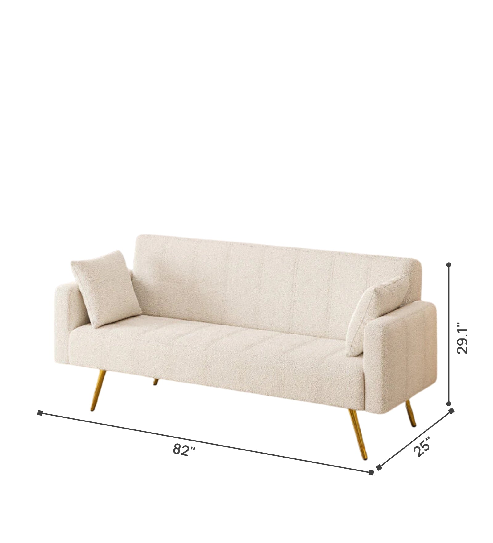 Arrow Boucle Fabric 3 Seater Convertible Sofa Cum Bed In Bright White Colour - Febonic Living