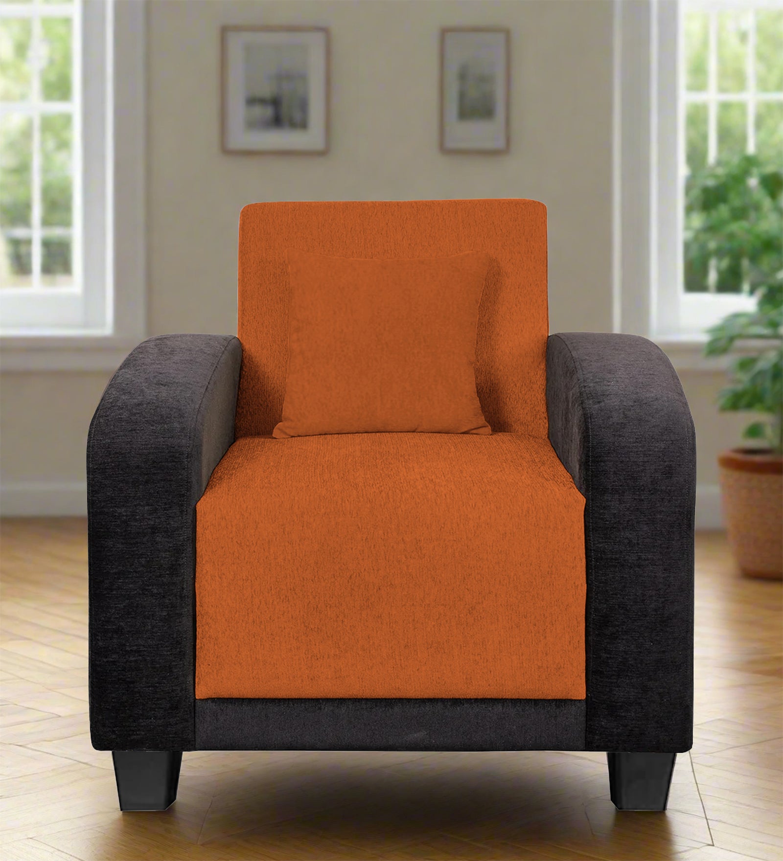 Alex Fabric 1 Seater Sofa In Vivid Orange Colour - Febonic Living