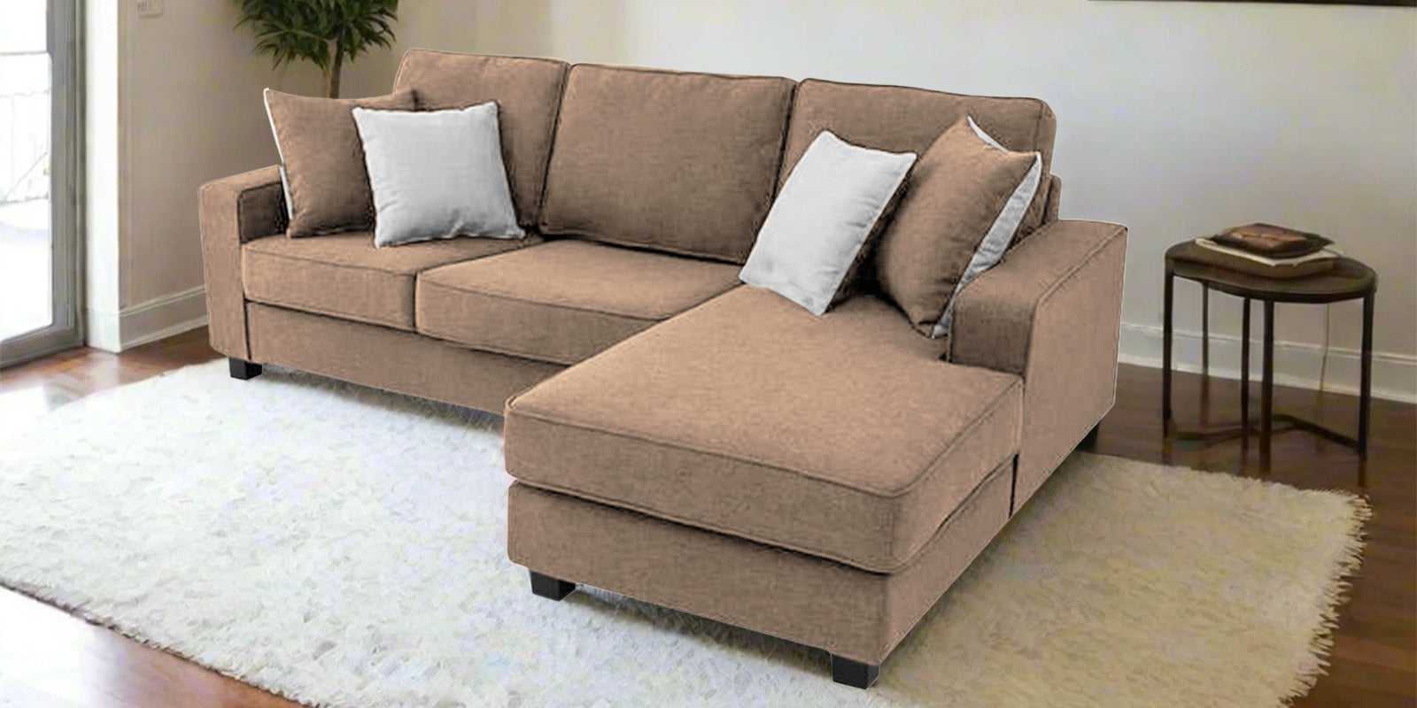 Ladybug Fabric LHS Sectional Sofa (2+Lounger) In Cookie Beige Colour - Febonic Living