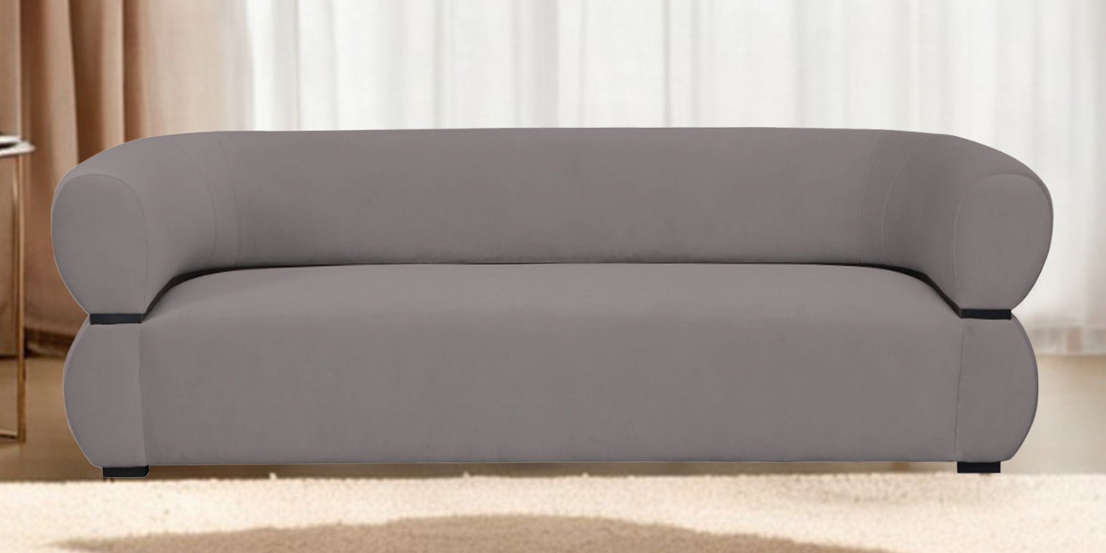 Kula Velvet 3 Seater Sofa In Pearl Grey Colour - Febonic Living