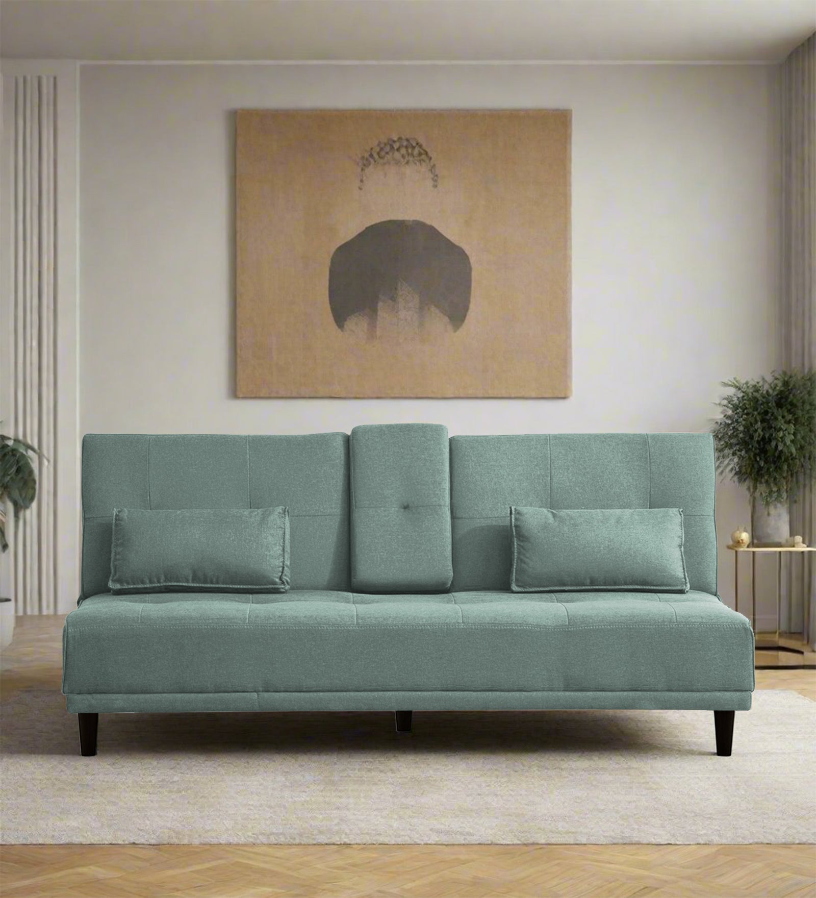 Jerry Fabric 3 Seater Convertible Sofa Cum Bed In Suka Blue Colour - Febonic Living