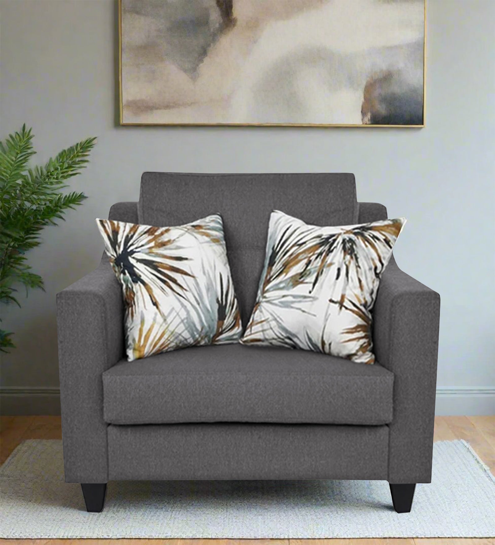 Welly Fabric 1 Seater Sofa In Sudo Grey Colour - Febonic Living