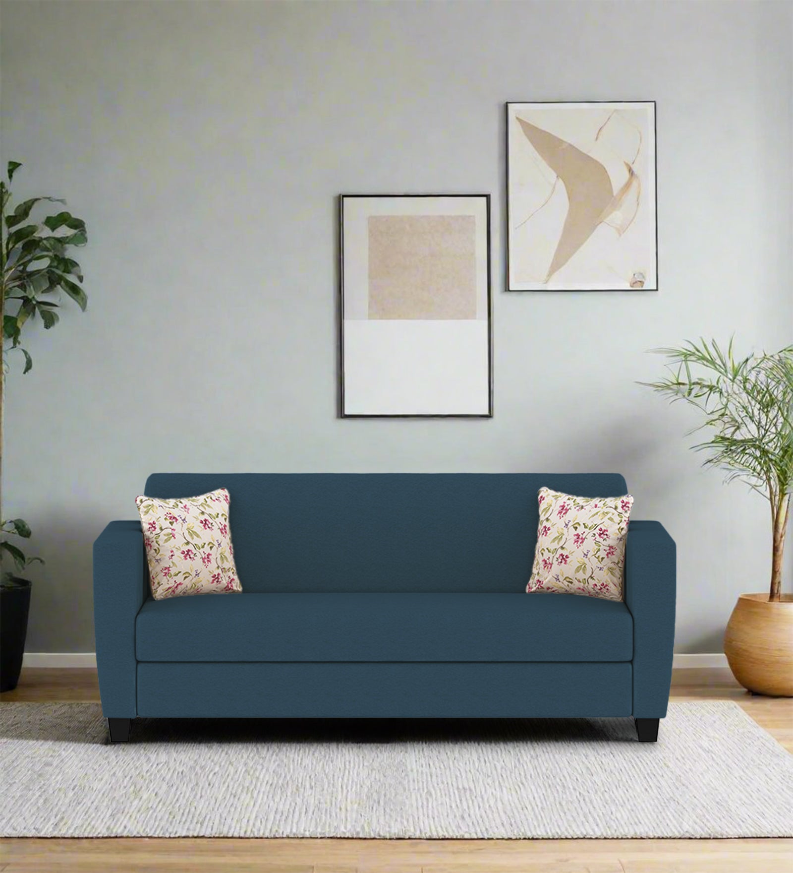 Gozi Fabric Seater Sofa In Light Blue Colour