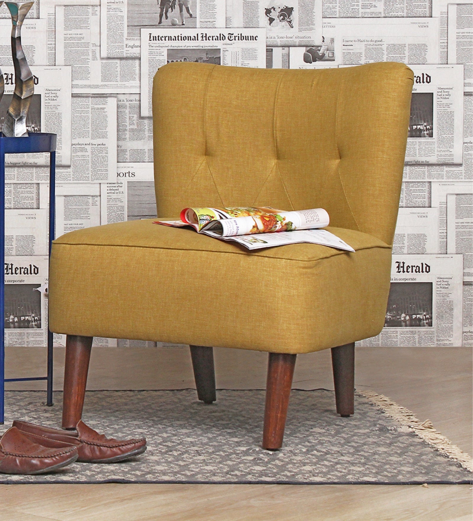 Lola Fabric Slipper Chair in Bold Yellow Colour - Febonic Living