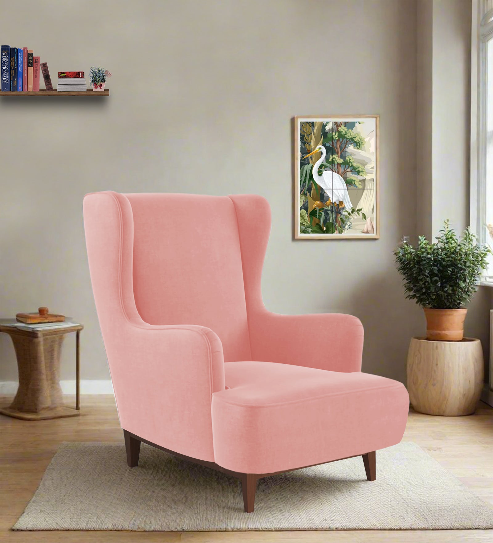 Suri Velvet Wing Chair In Millennial Pink Colour - Febonic Living