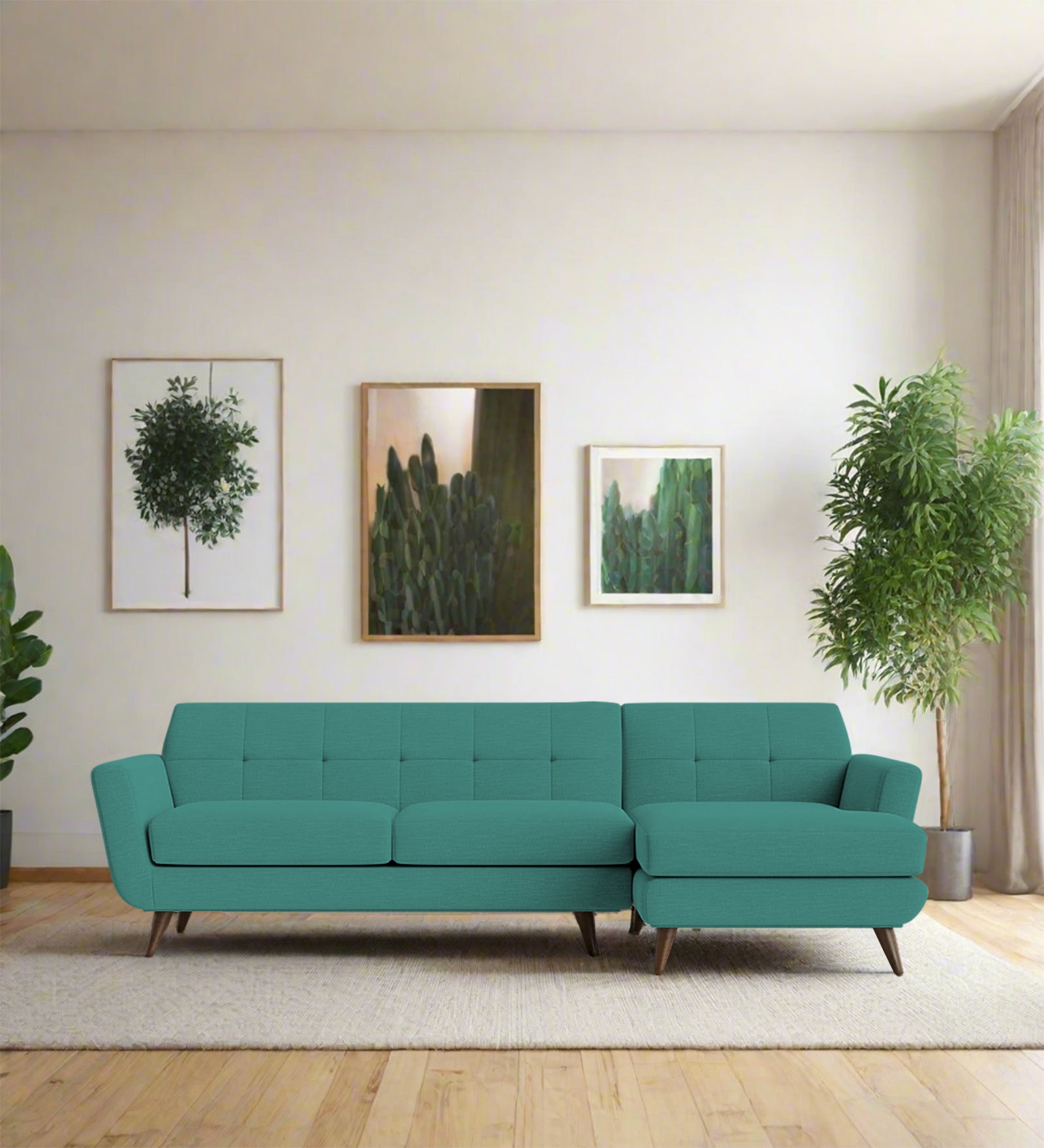 Jasmin Fabric LHS Sectional Sofa (3+ Lounger) In Sea Green Colour - Febonic Living