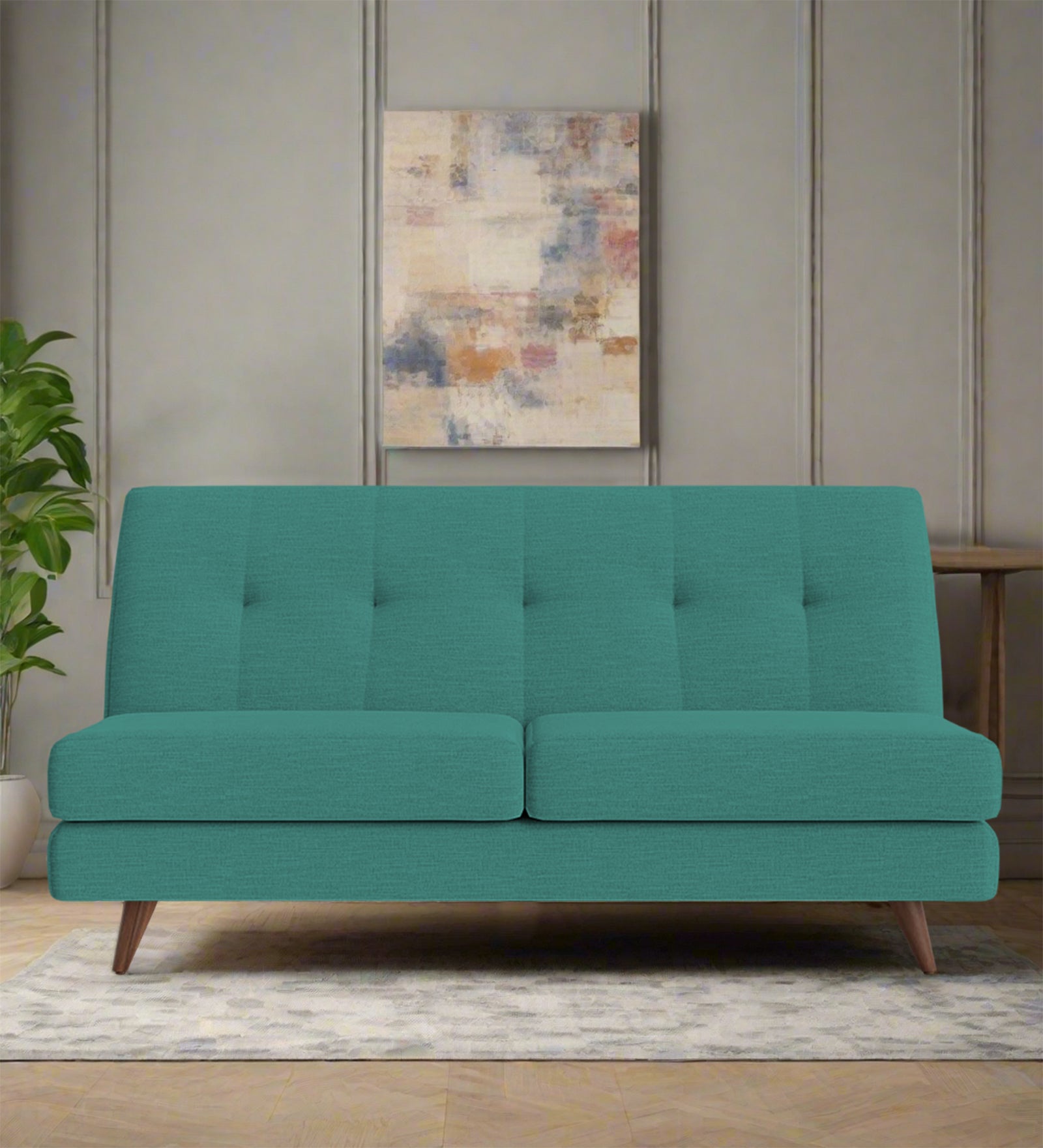 Jasmin Fabric 2 Seater Armless Sofa In Sea Green Colour - Febonic Living