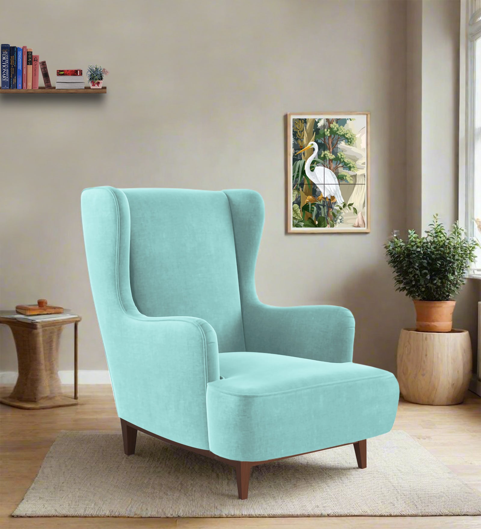 Suri Velvet Wing Chair In Barmunda Aqua Colour - Febonic Living